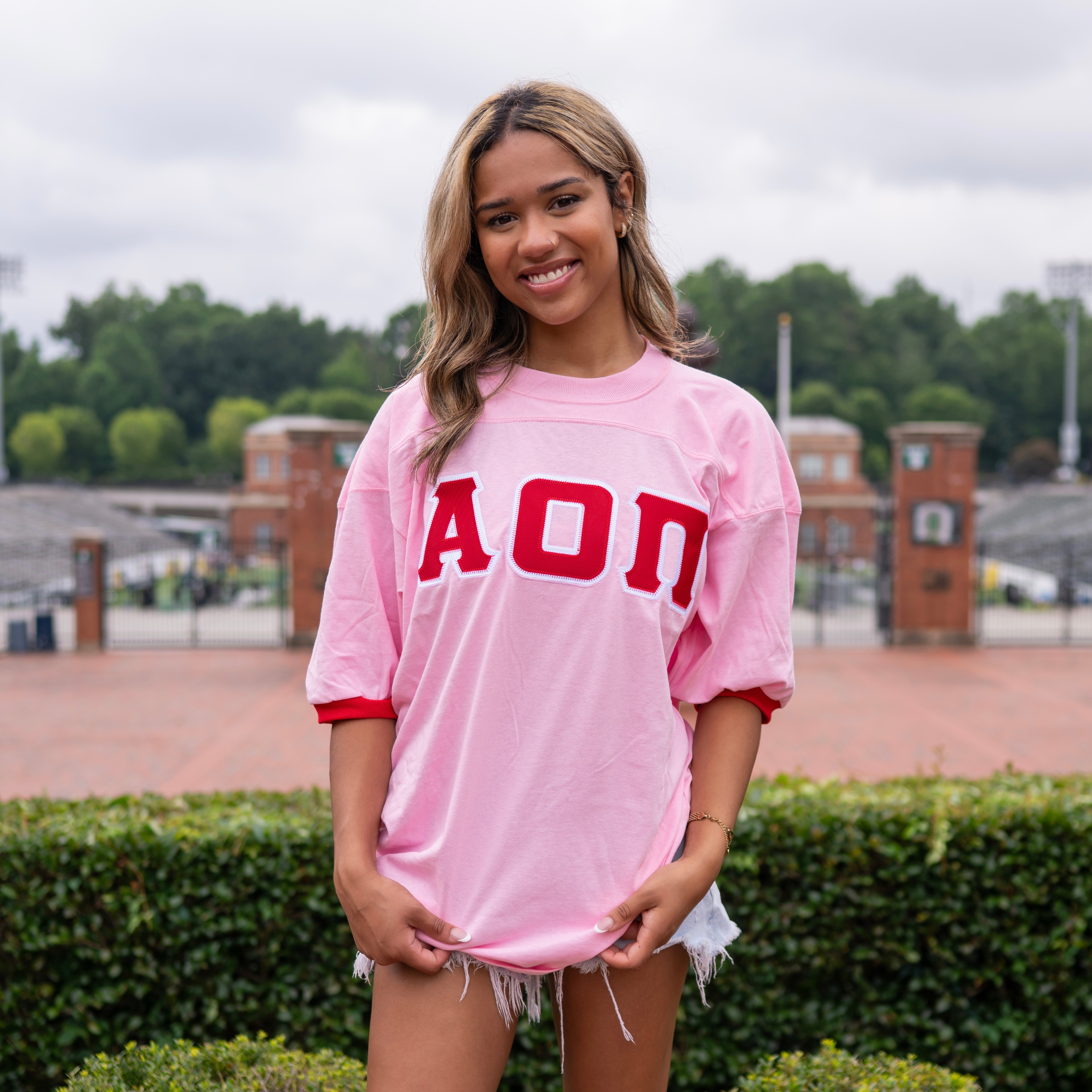 Basic Greek Letter Crew Neck Jersey - Alpha Omicron Pi