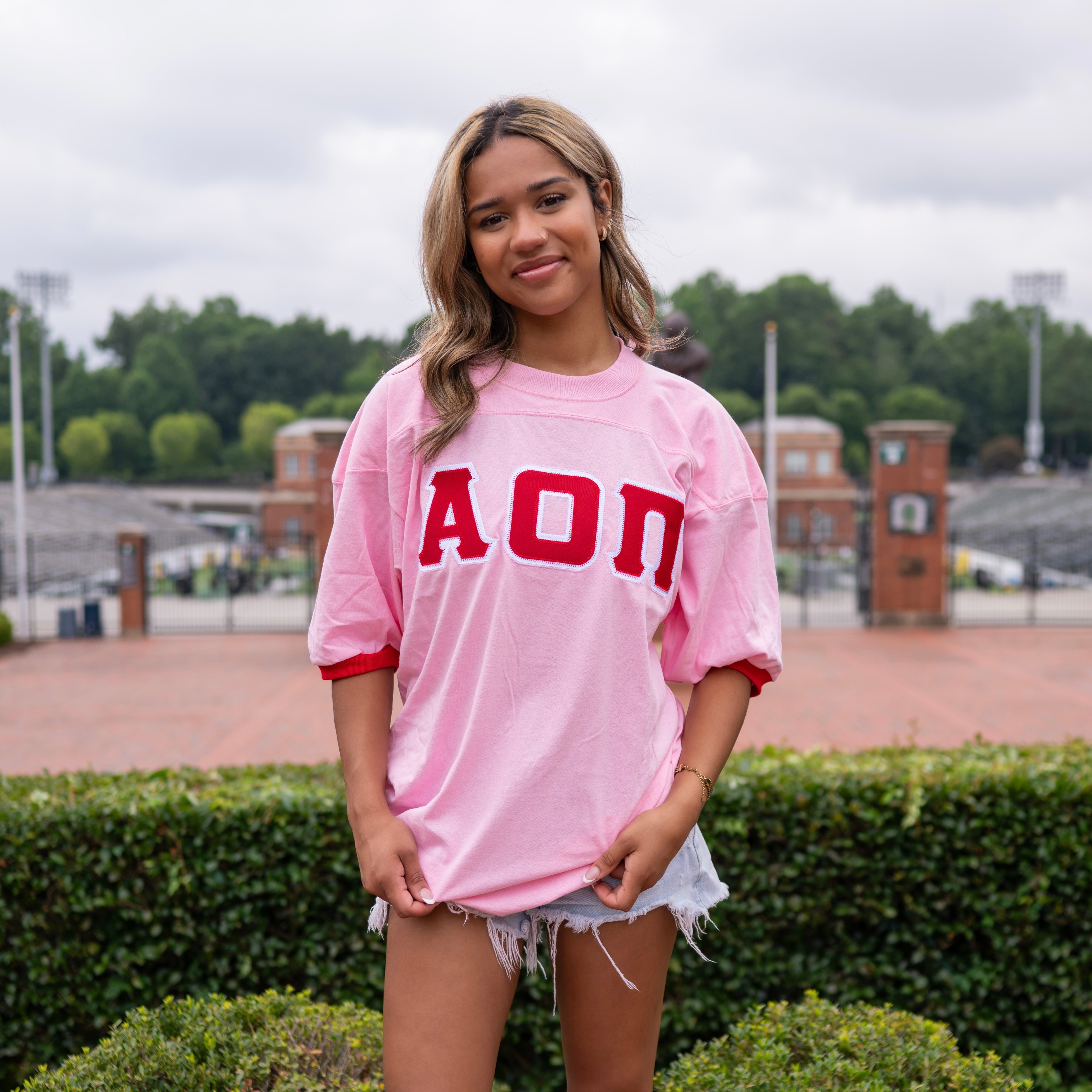 Basic Greek Letter Crew Neck Jersey - Alpha Omicron Pi