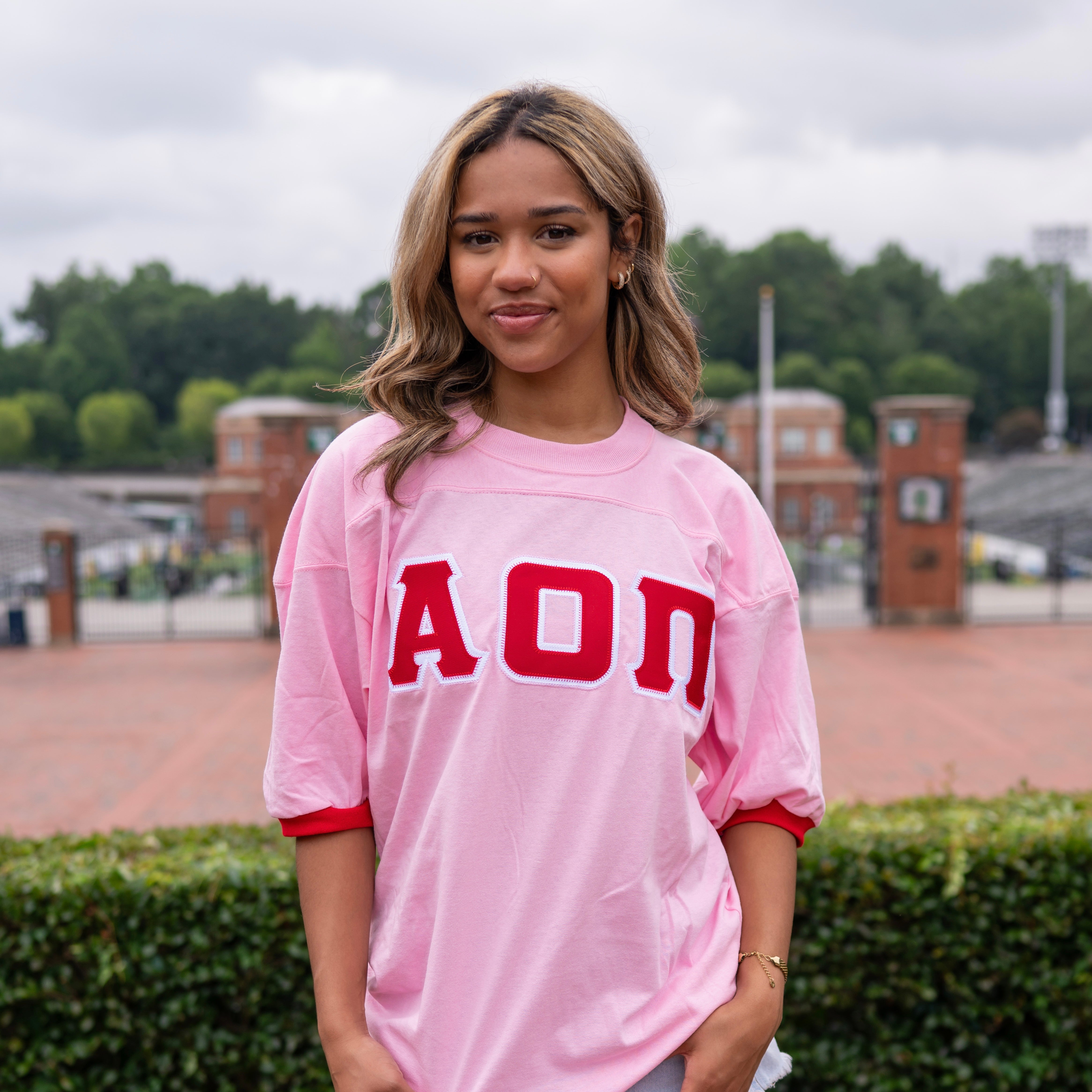 Basic Greek Letter Crew Neck Jersey - Alpha Omicron Pi
