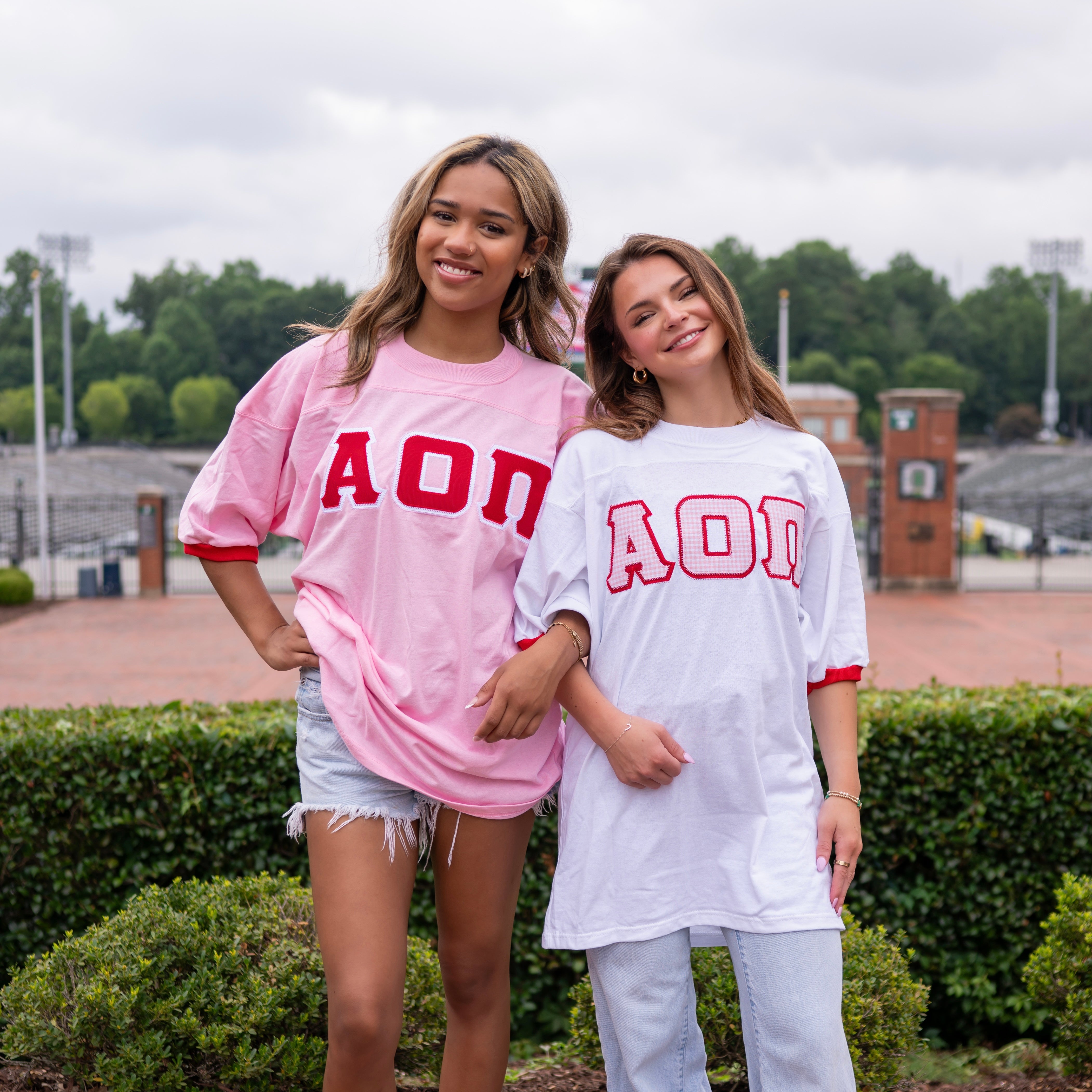 Basic Greek Letter Crew Neck Jersey - Alpha Omicron Pi