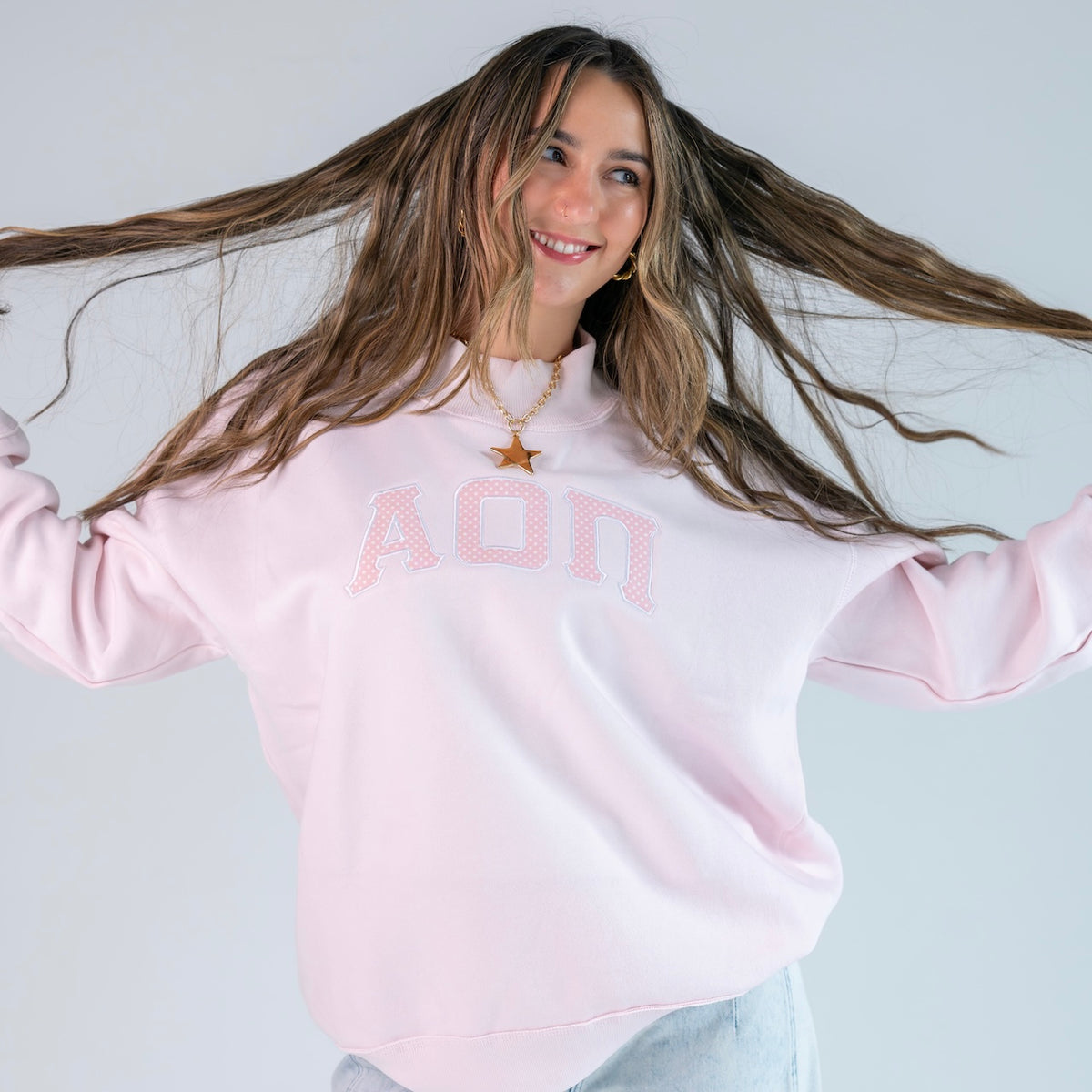 That Girl Polka Dot Greek Letter Mockneck Sweatshirt - Alpha Omicron Pi