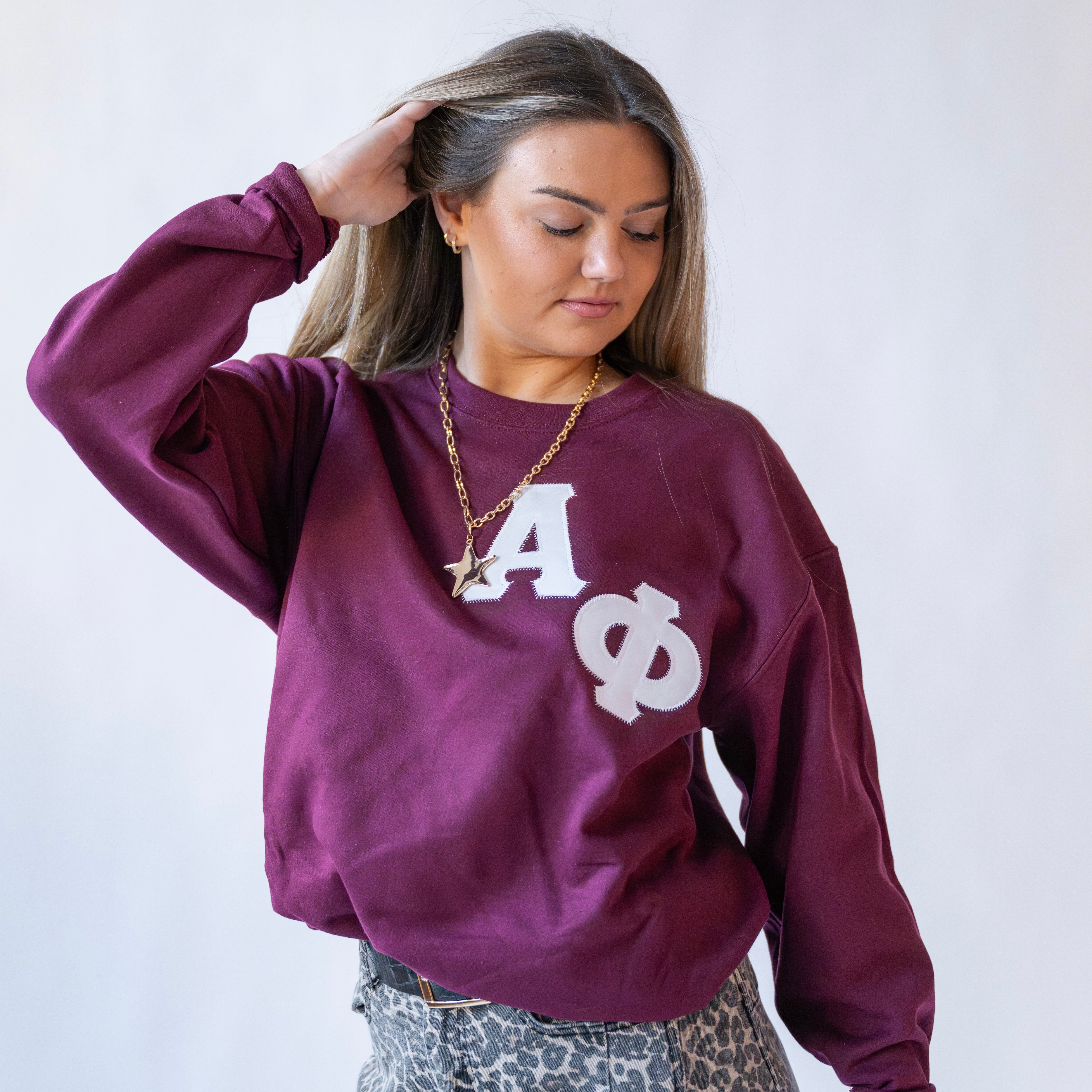 Asymmetrical Greek Letter Crewneck Sweatshirt - Alpha Phi