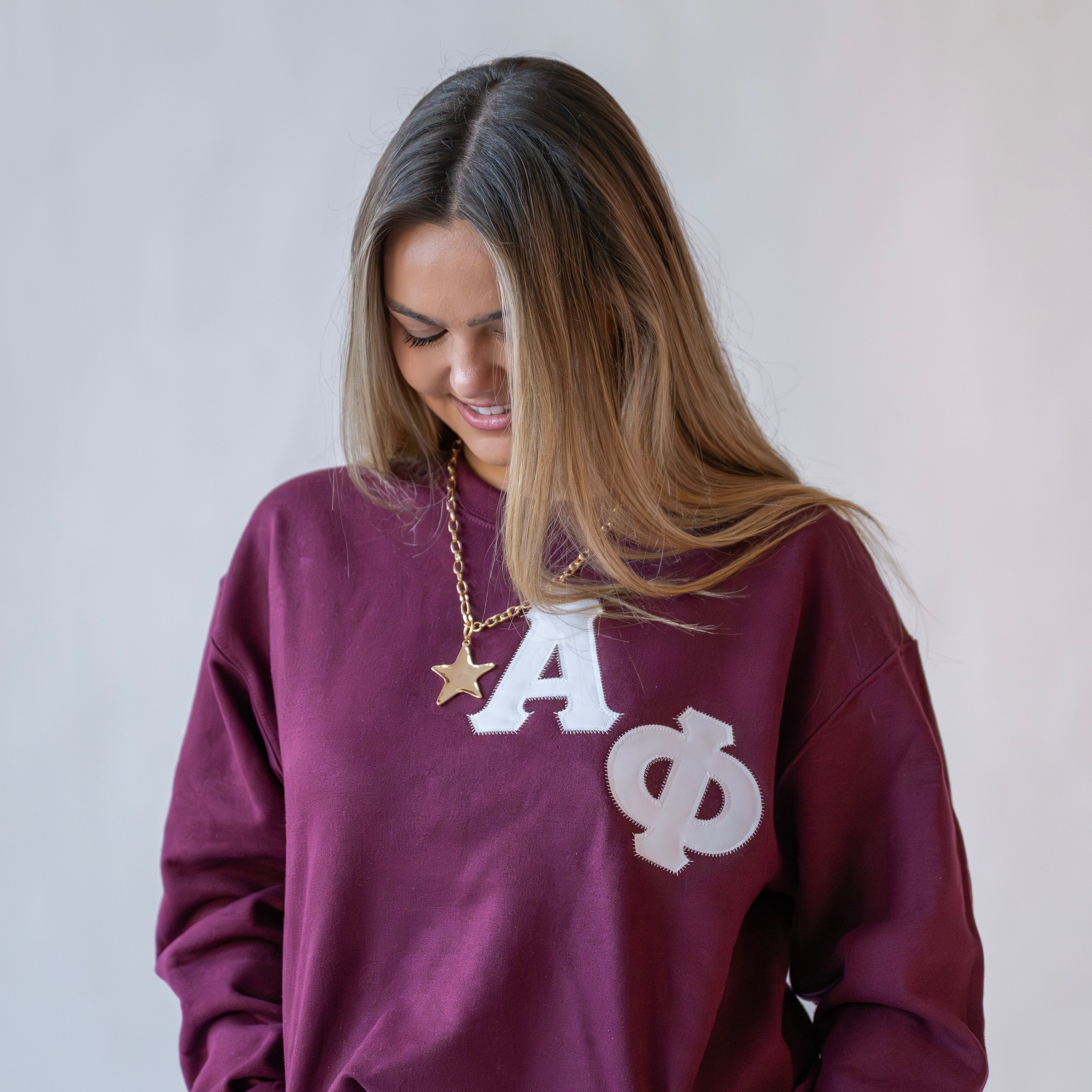 Asymmetrical Greek Letter Crewneck Sweatshirt - Alpha Phi