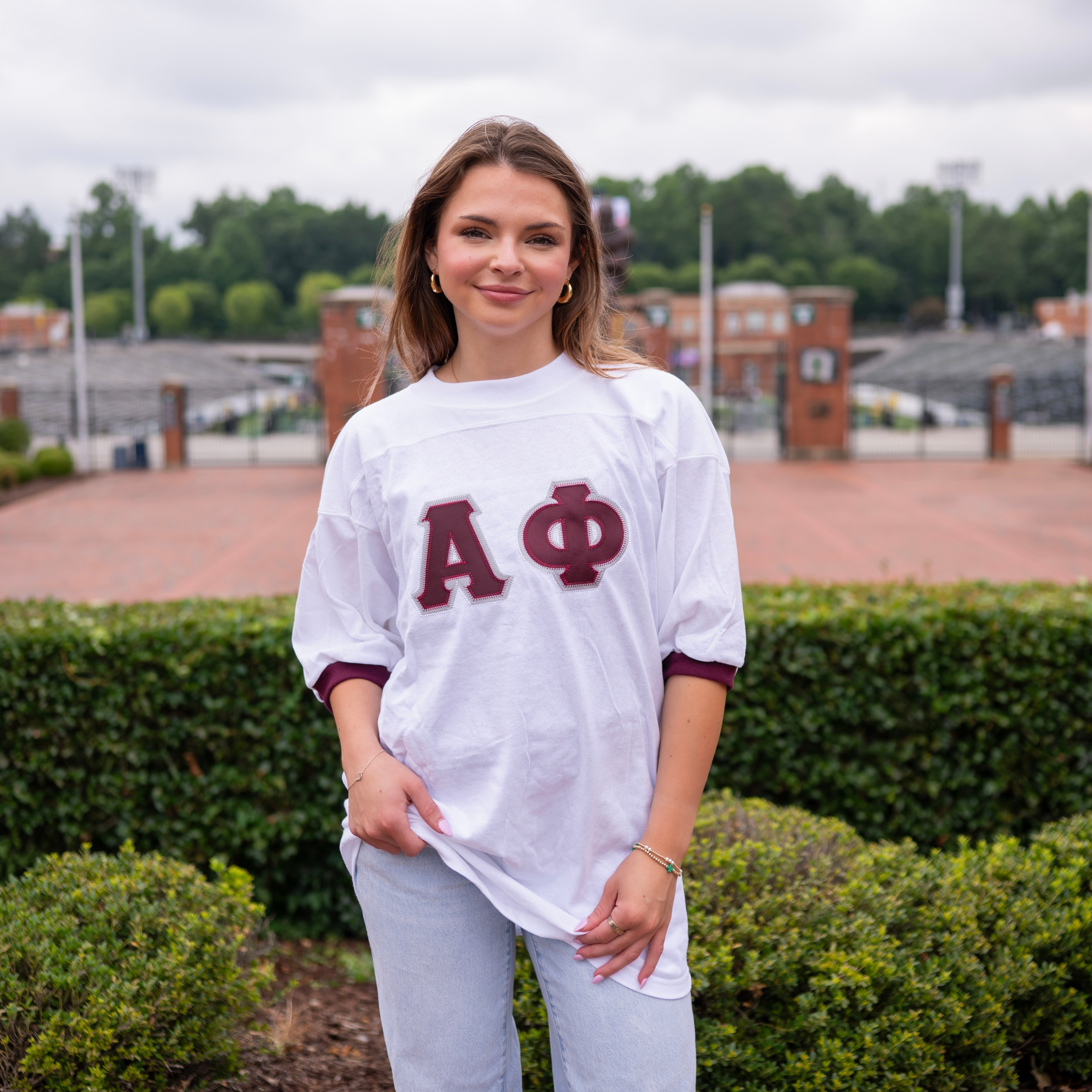 Basic Greek Letter Crew Neck Jersey - Alpha Phi