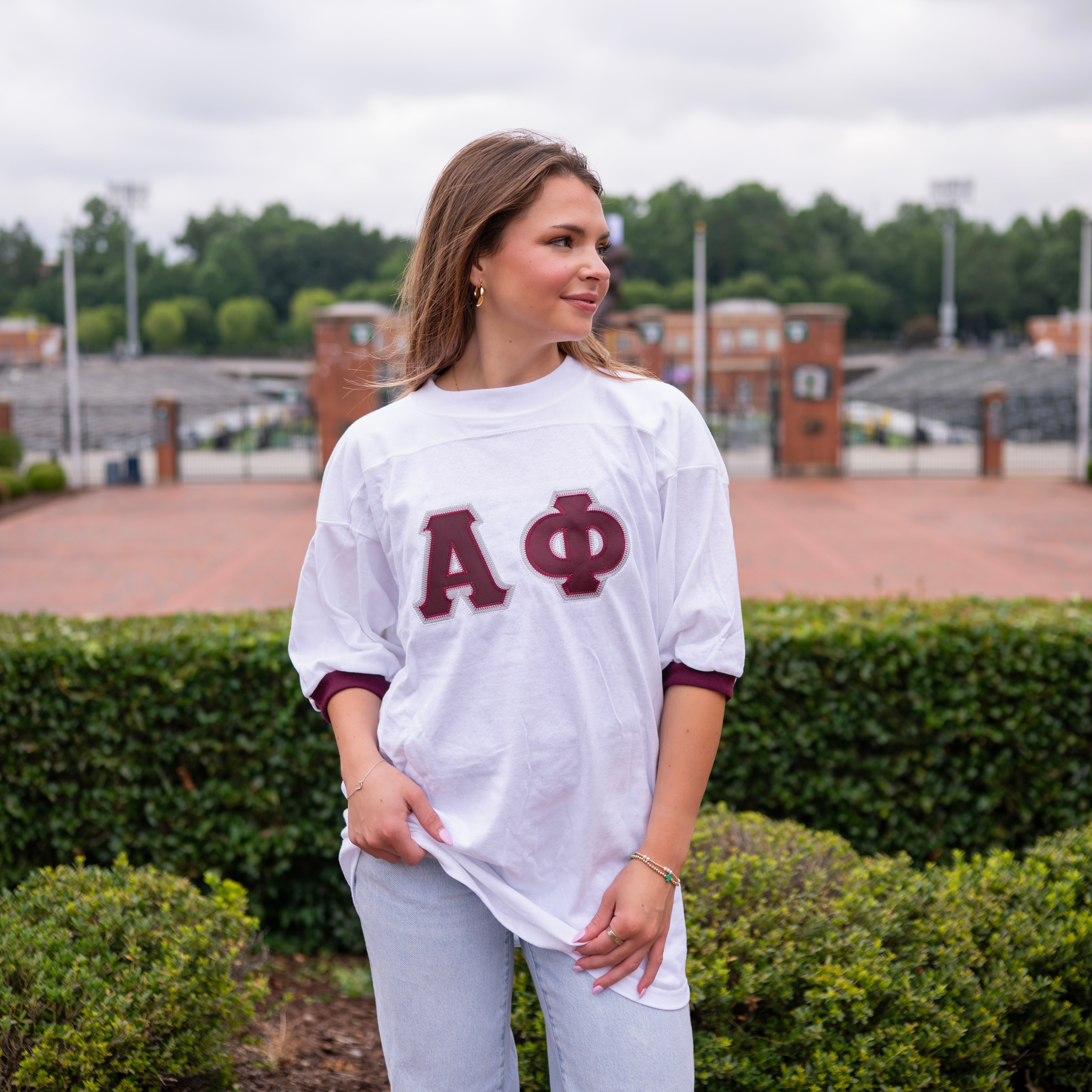 Basic Greek Letter Crew Neck Jersey - Alpha Phi