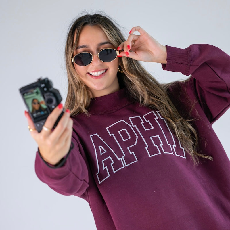 Main Character Embroidered Mockneck Sweatshirt - Alpha Phi