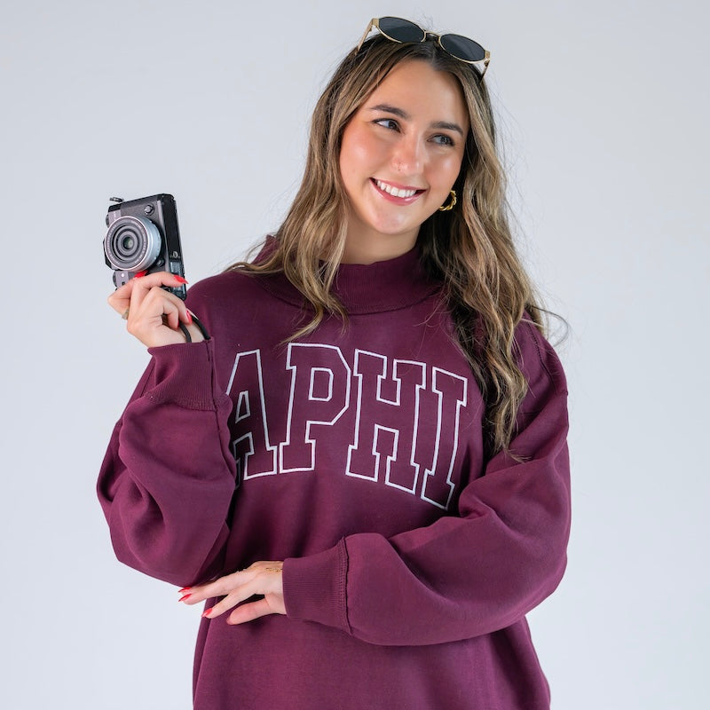 Main Character Embroidered Mockneck Sweatshirt - Alpha Phi