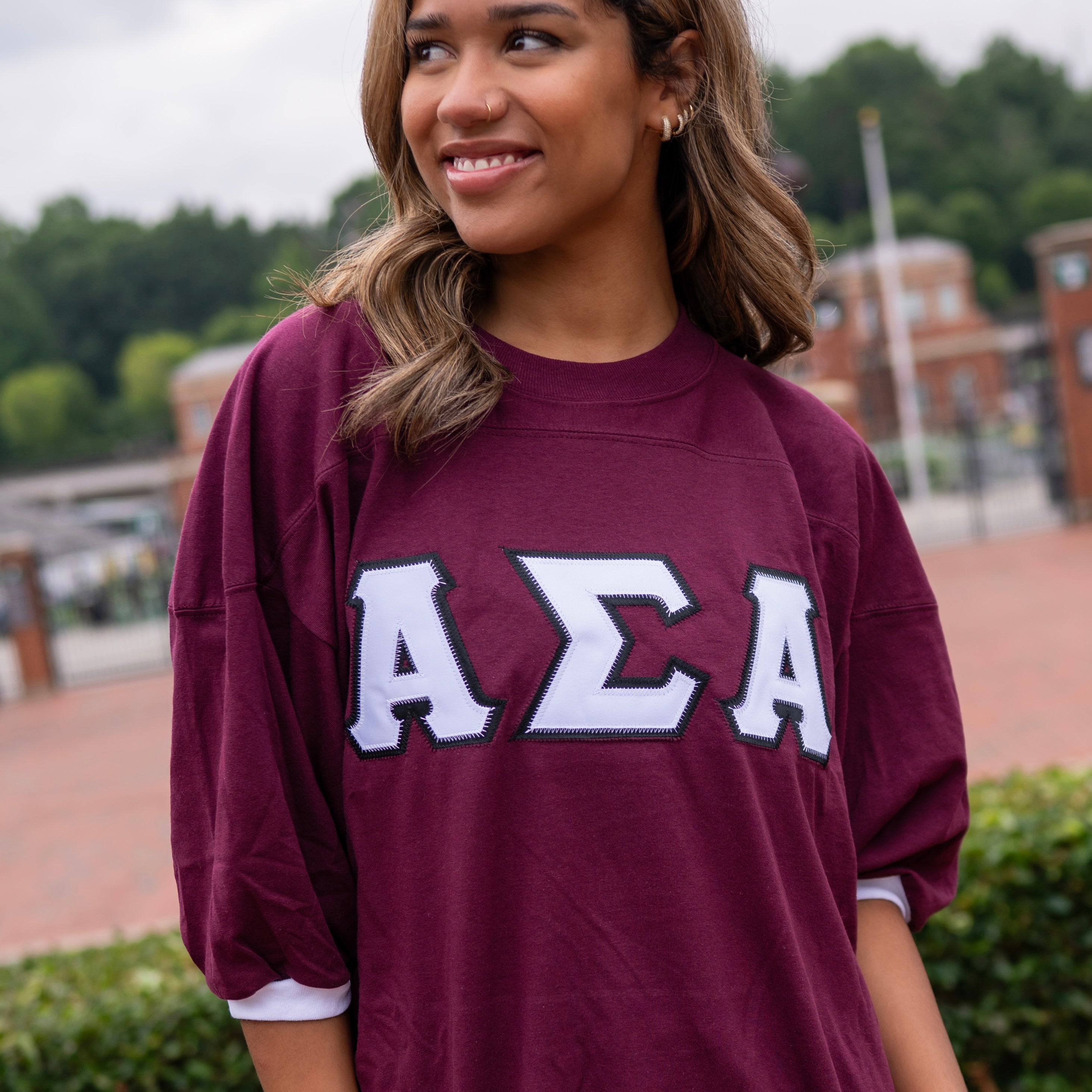 Basic Greek Letter Crew Neck Jersey - Alpha Sigma Alpha