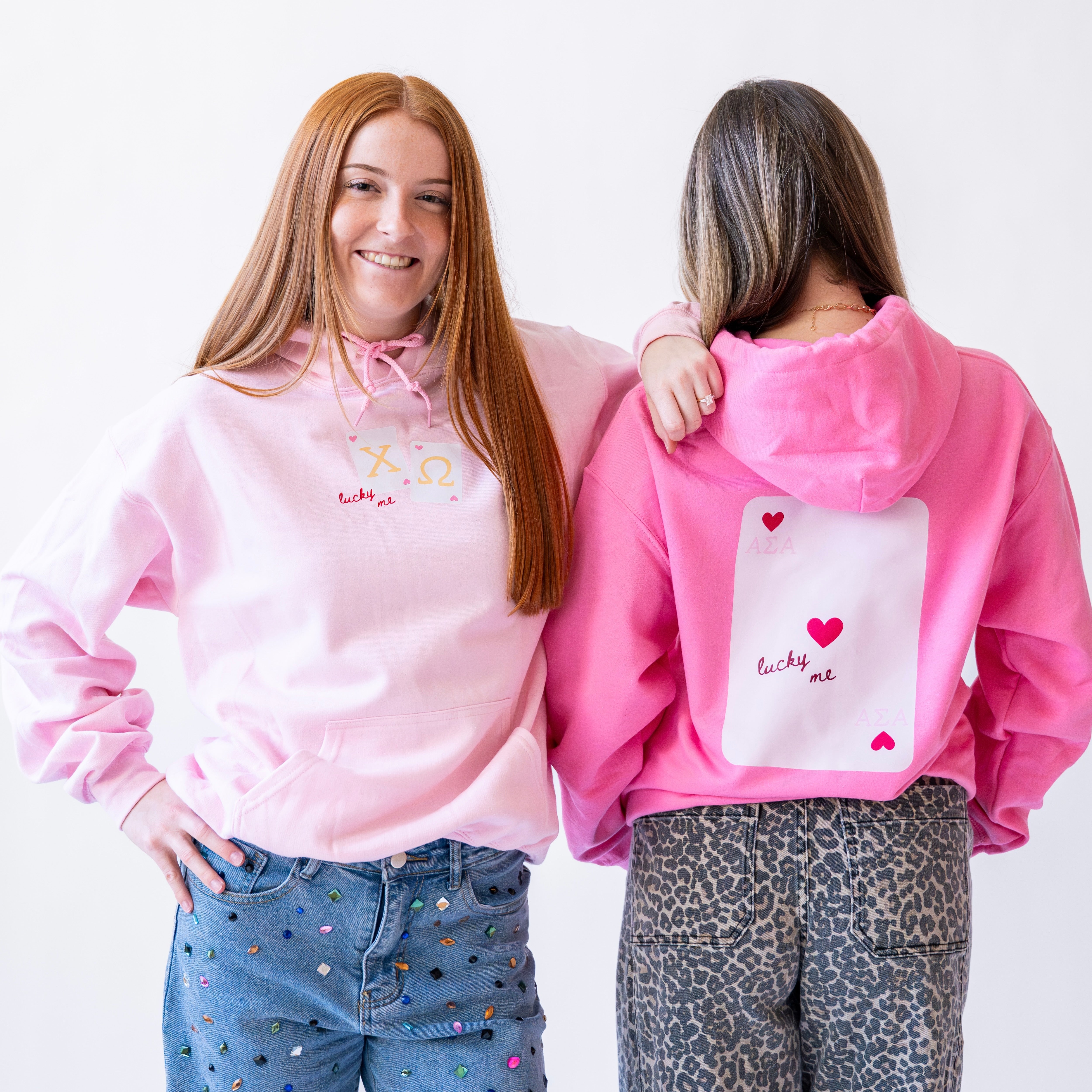 Lucky Me Queen of Hearts Hoodie Sweatshirt - Alpha Chi Omega