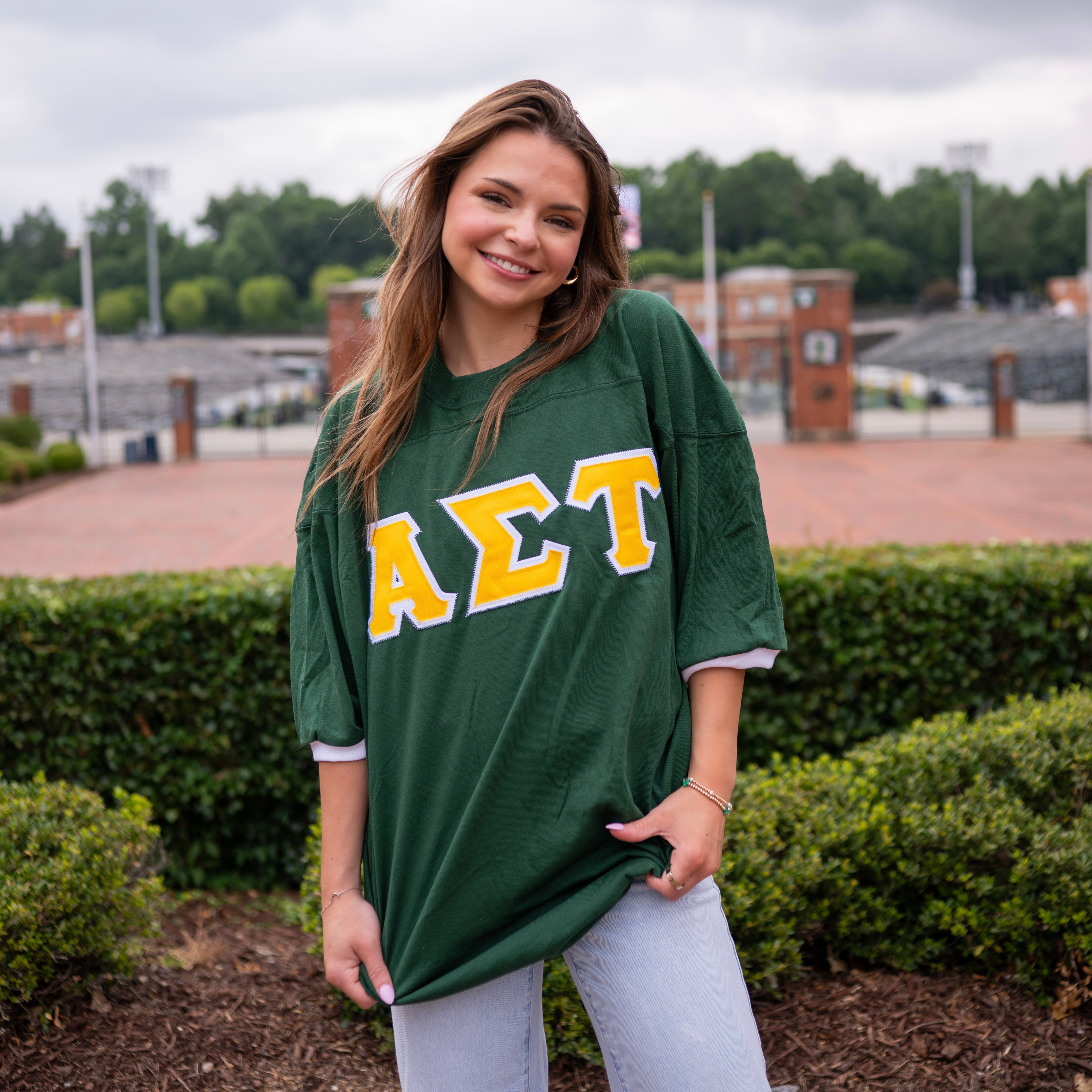 Basic Greek Letter Crew Neck Jersey - Alpha Sigma Tau