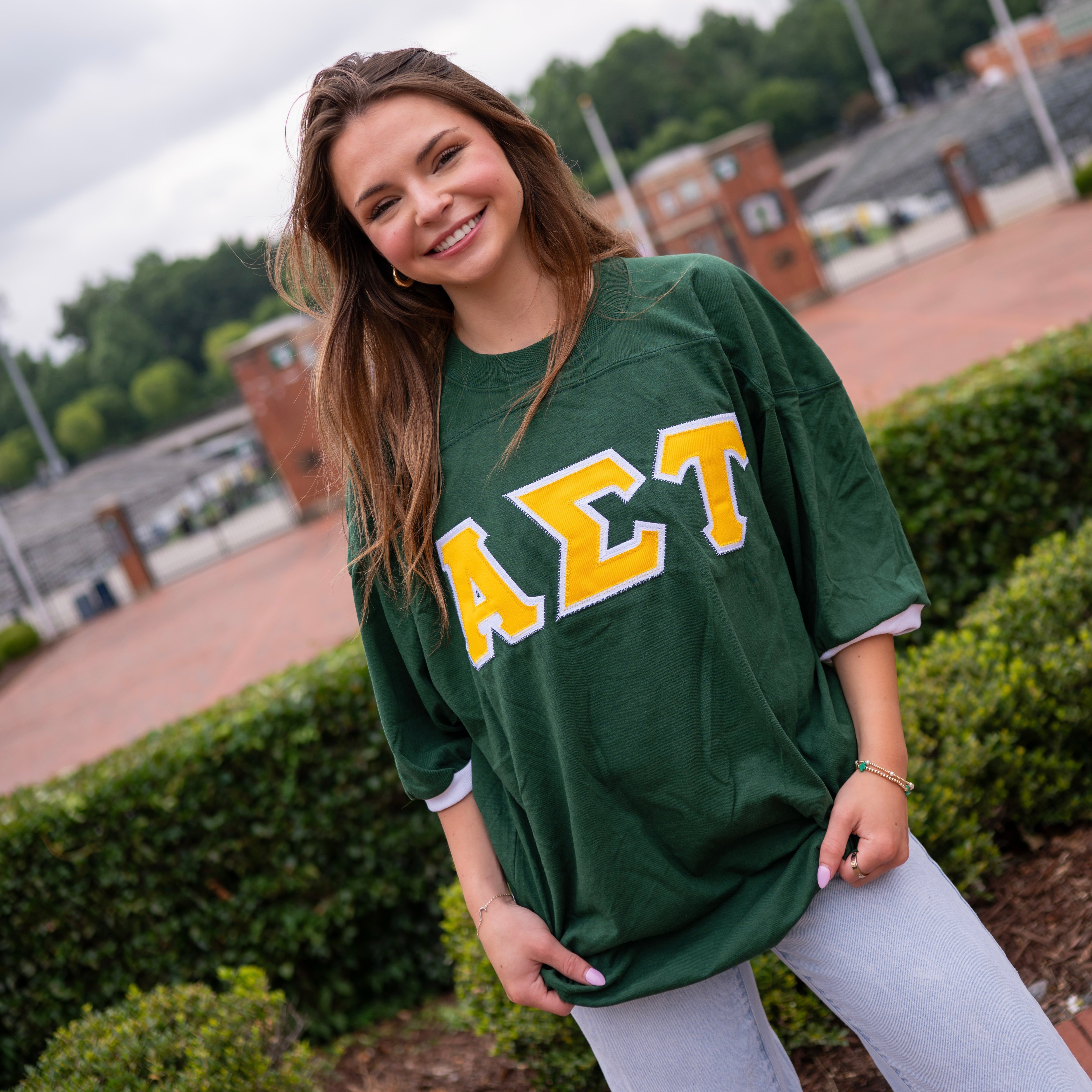 Basic Greek Letter Crew Neck Jersey - Alpha Sigma Tau