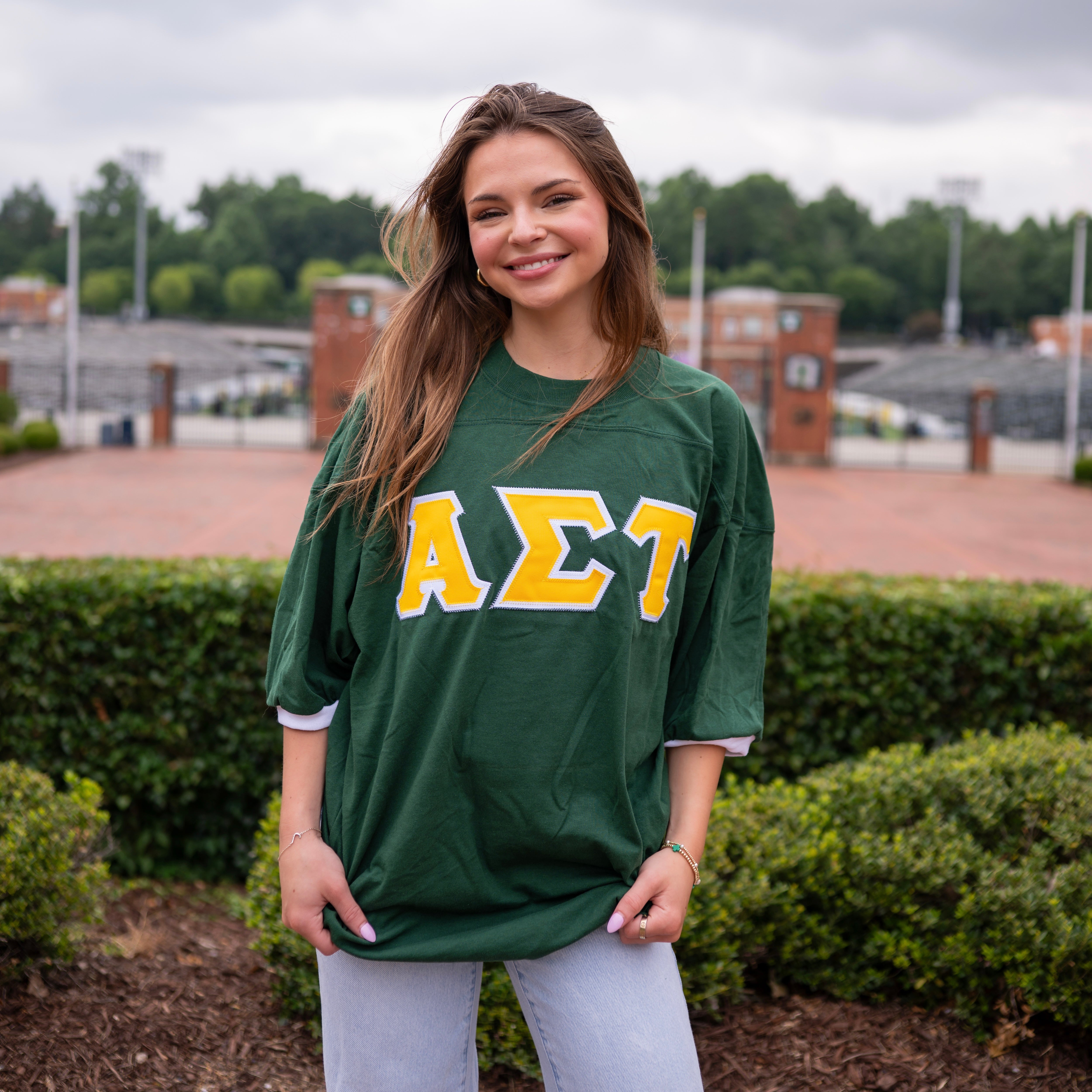 Basic Greek Letter Crew Neck Jersey - Alpha Sigma Tau