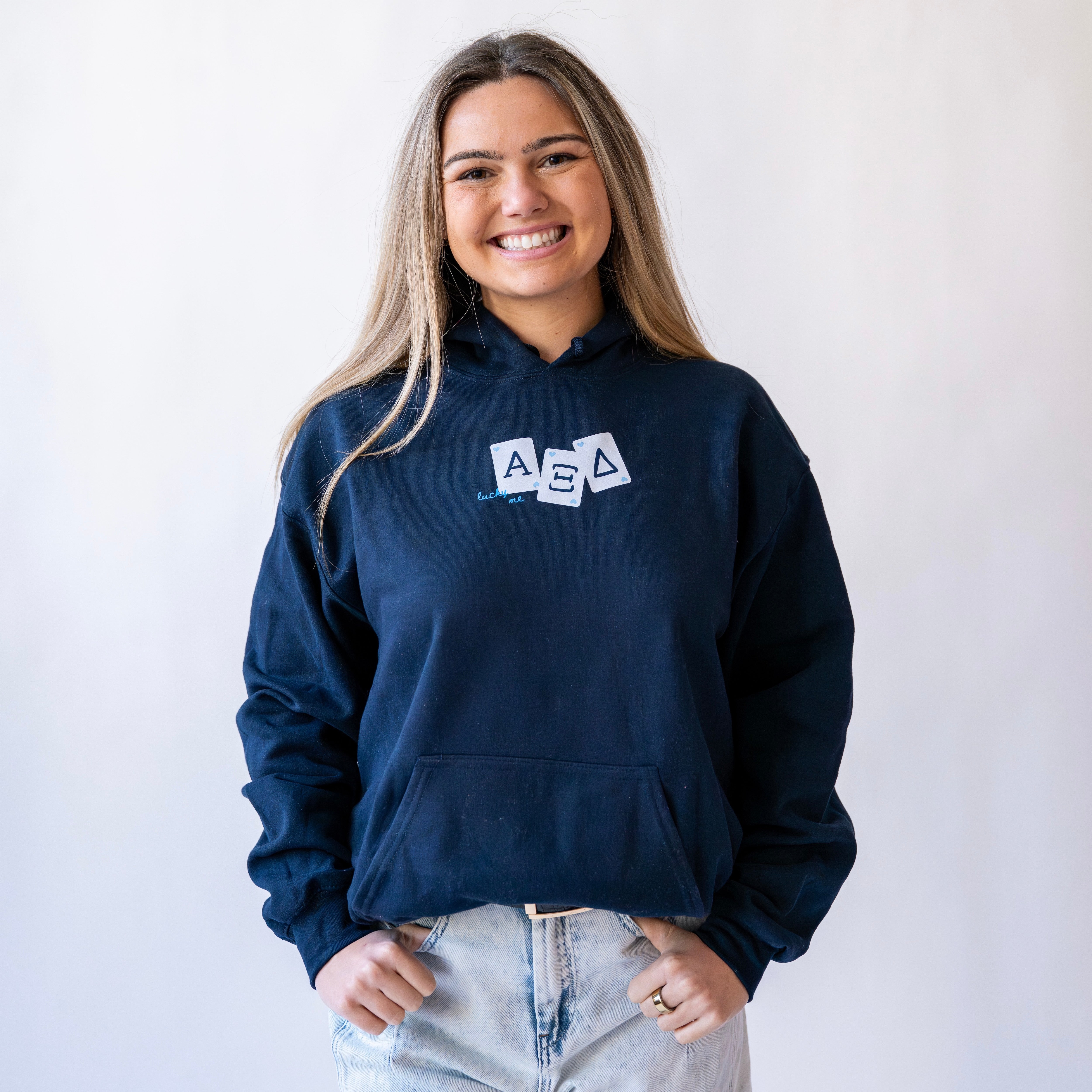 Lucky Me Queen of Hearts Hoodie Sweatshirt - Alpha Xi Delta