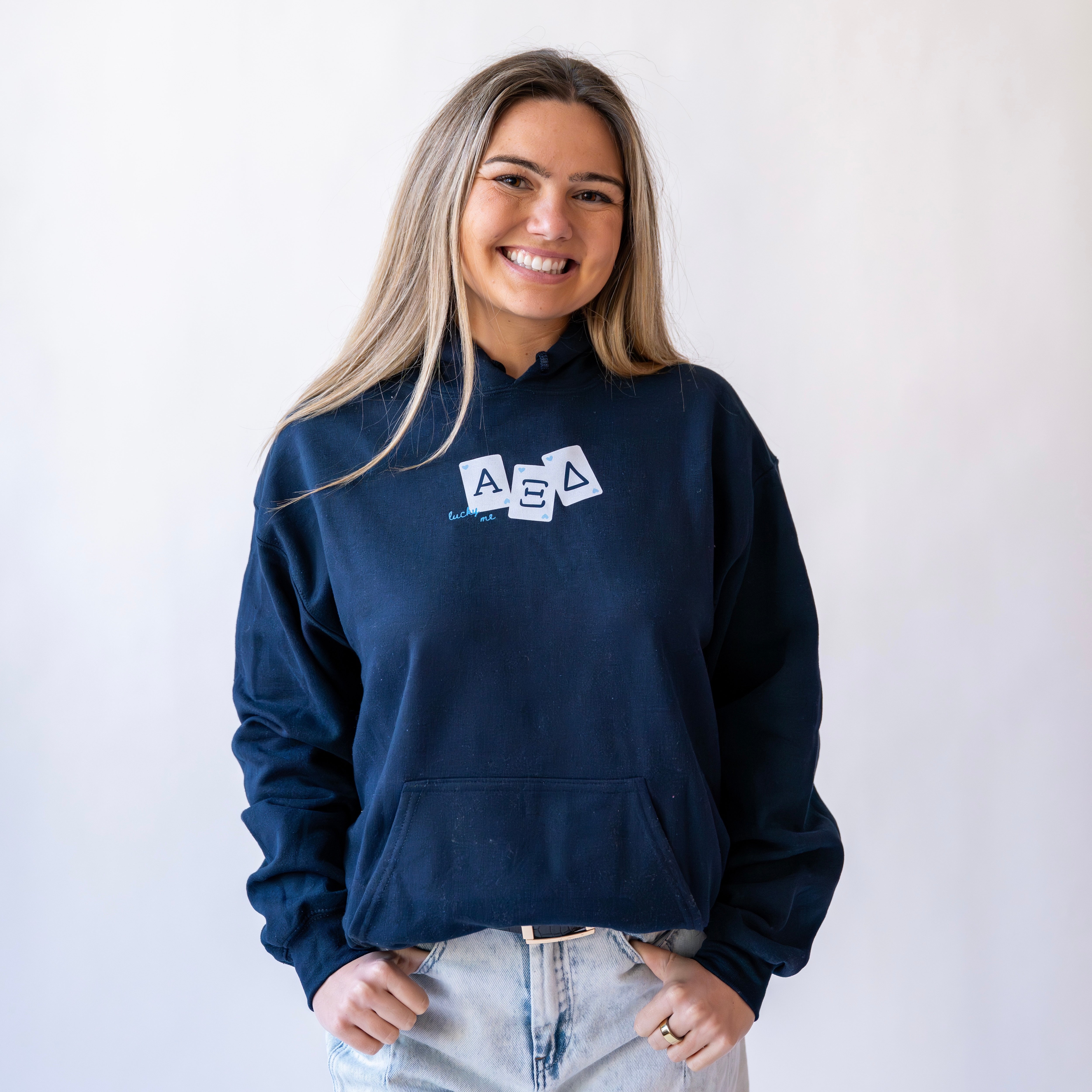 Lucky Me Queen of Hearts Hoodie Sweatshirt - Alpha Xi Delta