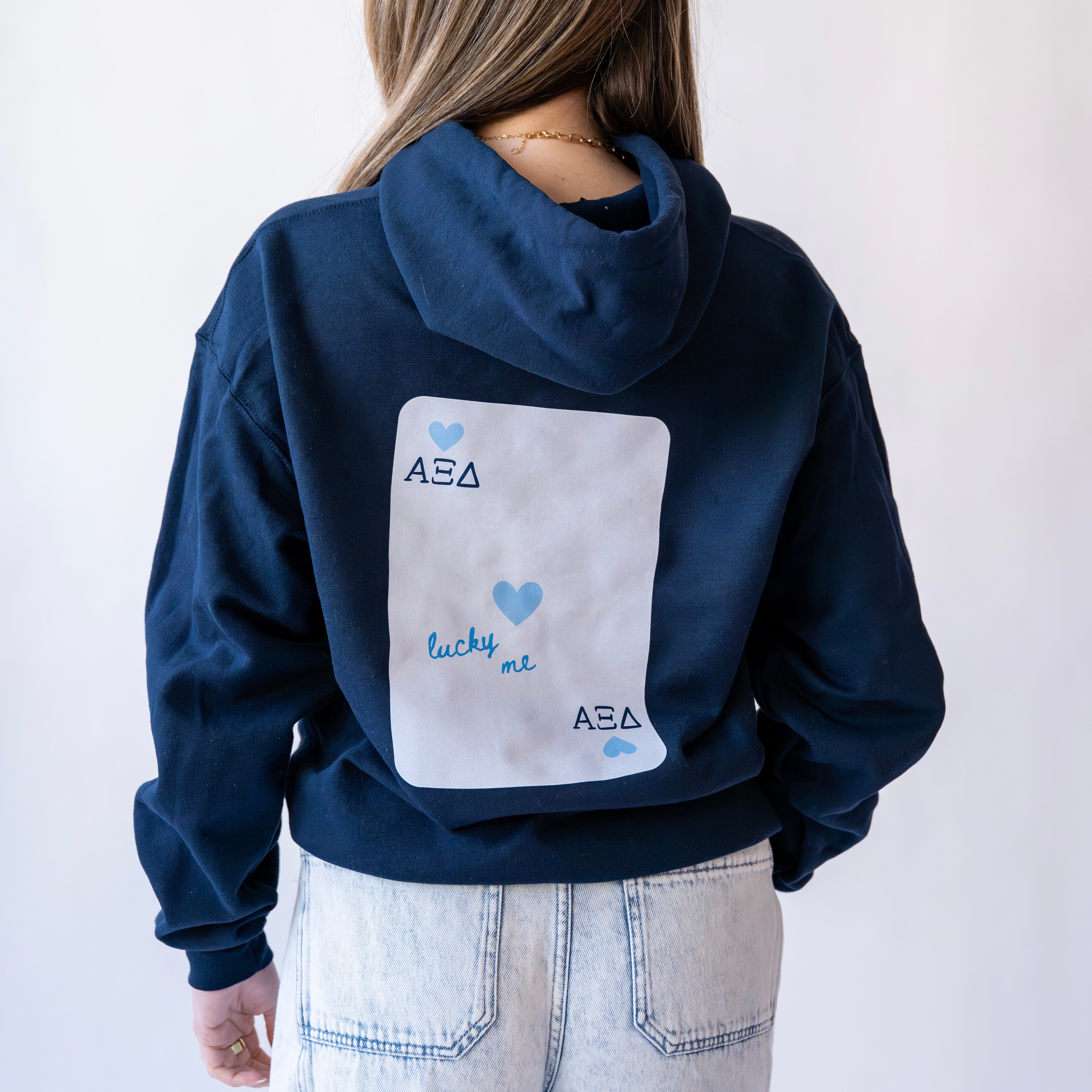 Lucky Me Queen of Hearts Hoodie Sweatshirt - Alpha Xi Delta
