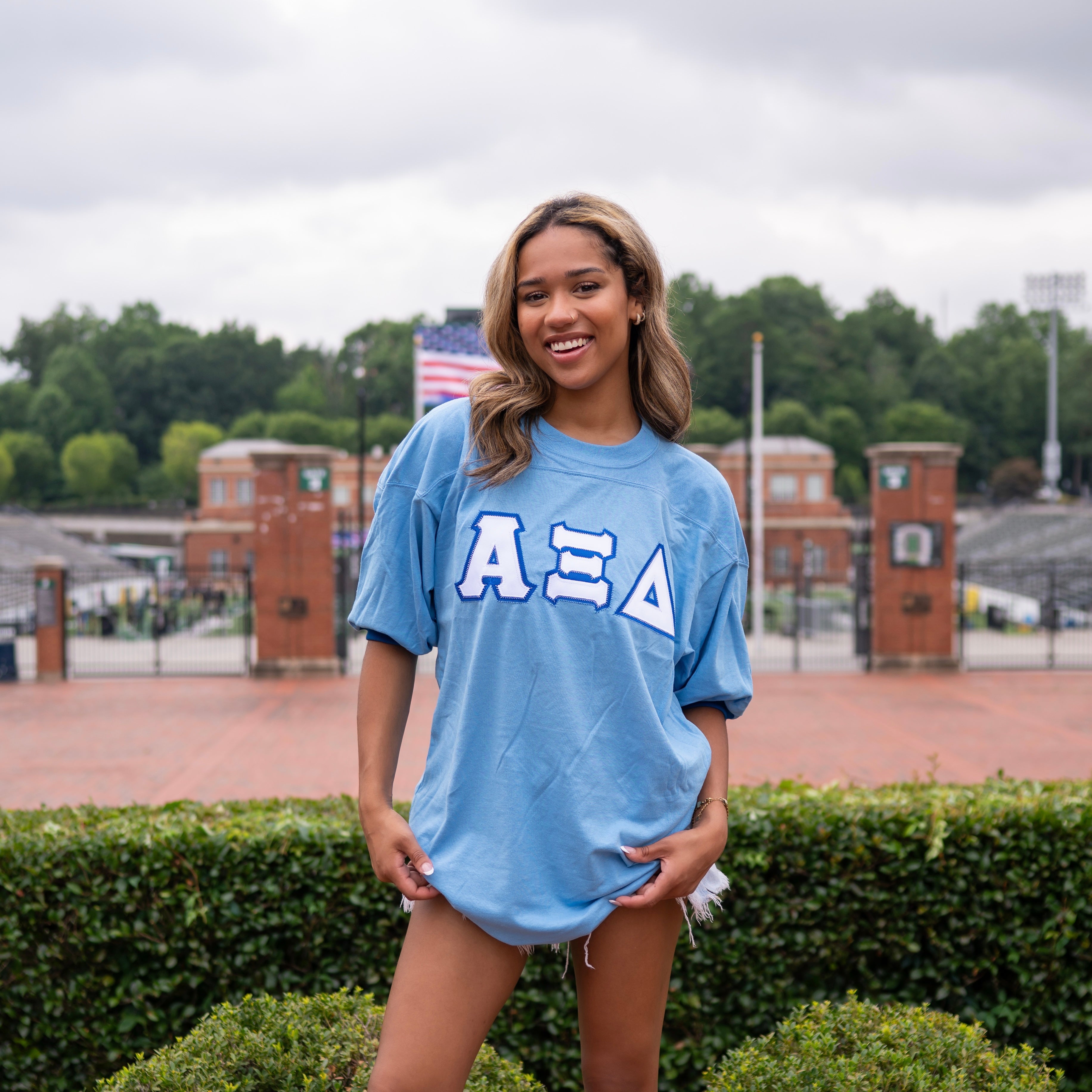 Basic Greek Letter Crew Neck Jersey - Alpha Xi Delta