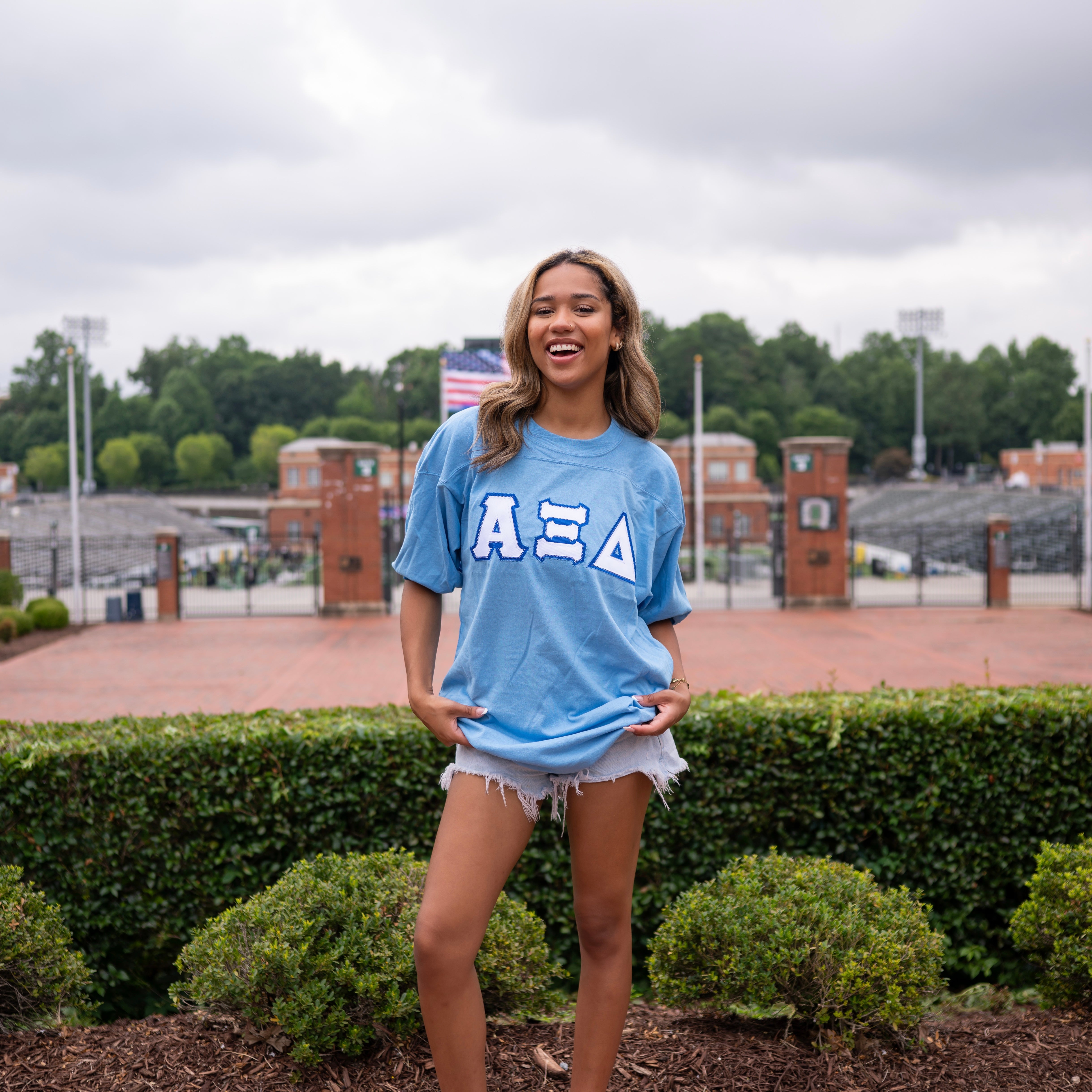 Basic Greek Letter Crew Neck Jersey - Alpha Xi Delta