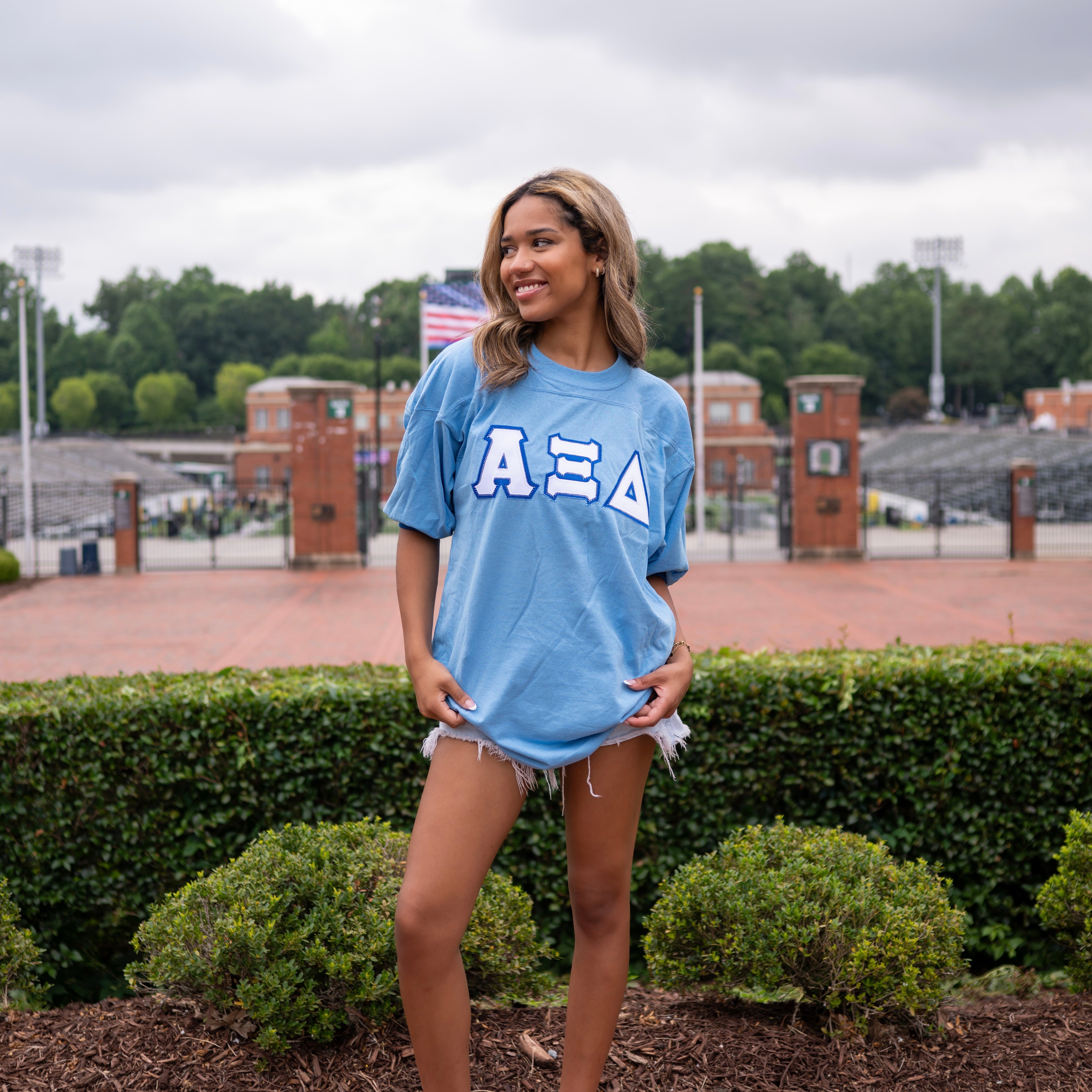 Basic Greek Letter Crew Neck Jersey - Alpha Xi Delta