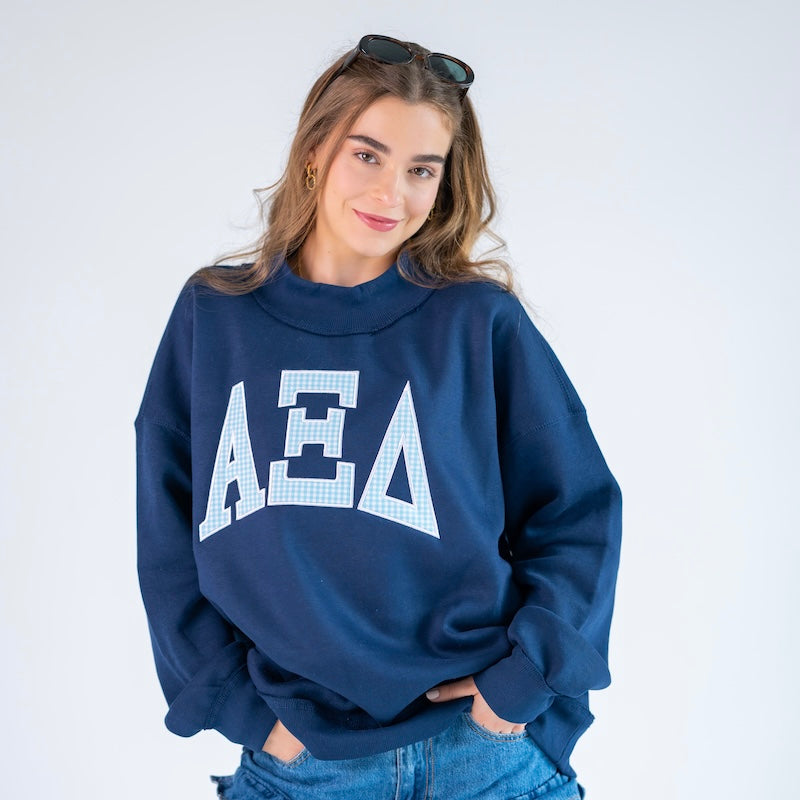 Iconic Gingham Greek Letter Mockneck Sweatshirt