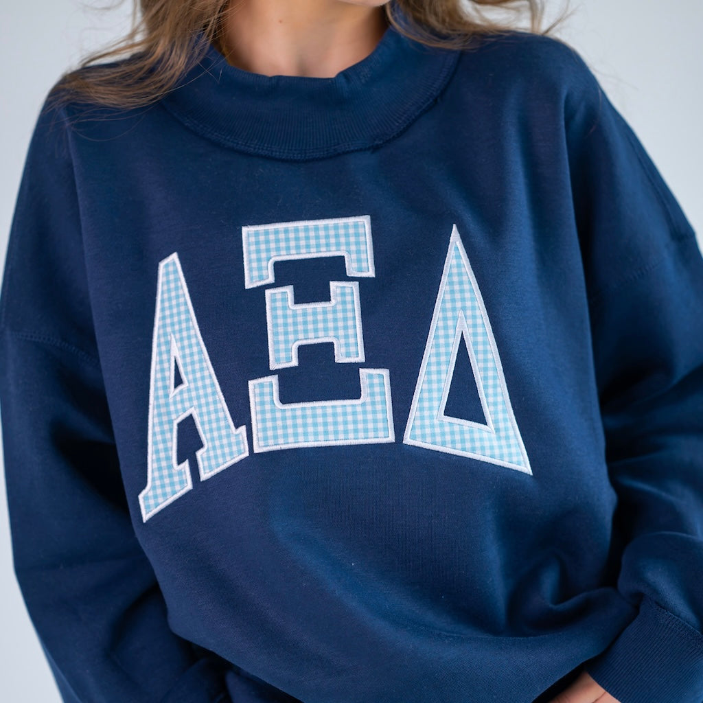 Iconic Gingham Greek Letter Mockneck Sweatshirt