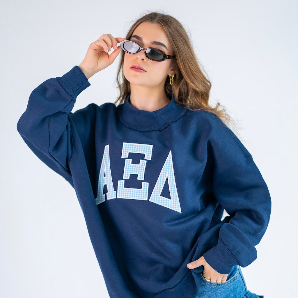 Iconic Gingham Greek Letter Mockneck Sweatshirt