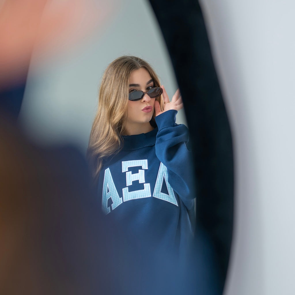 Iconic Gingham Greek Letter Mockneck Sweatshirt