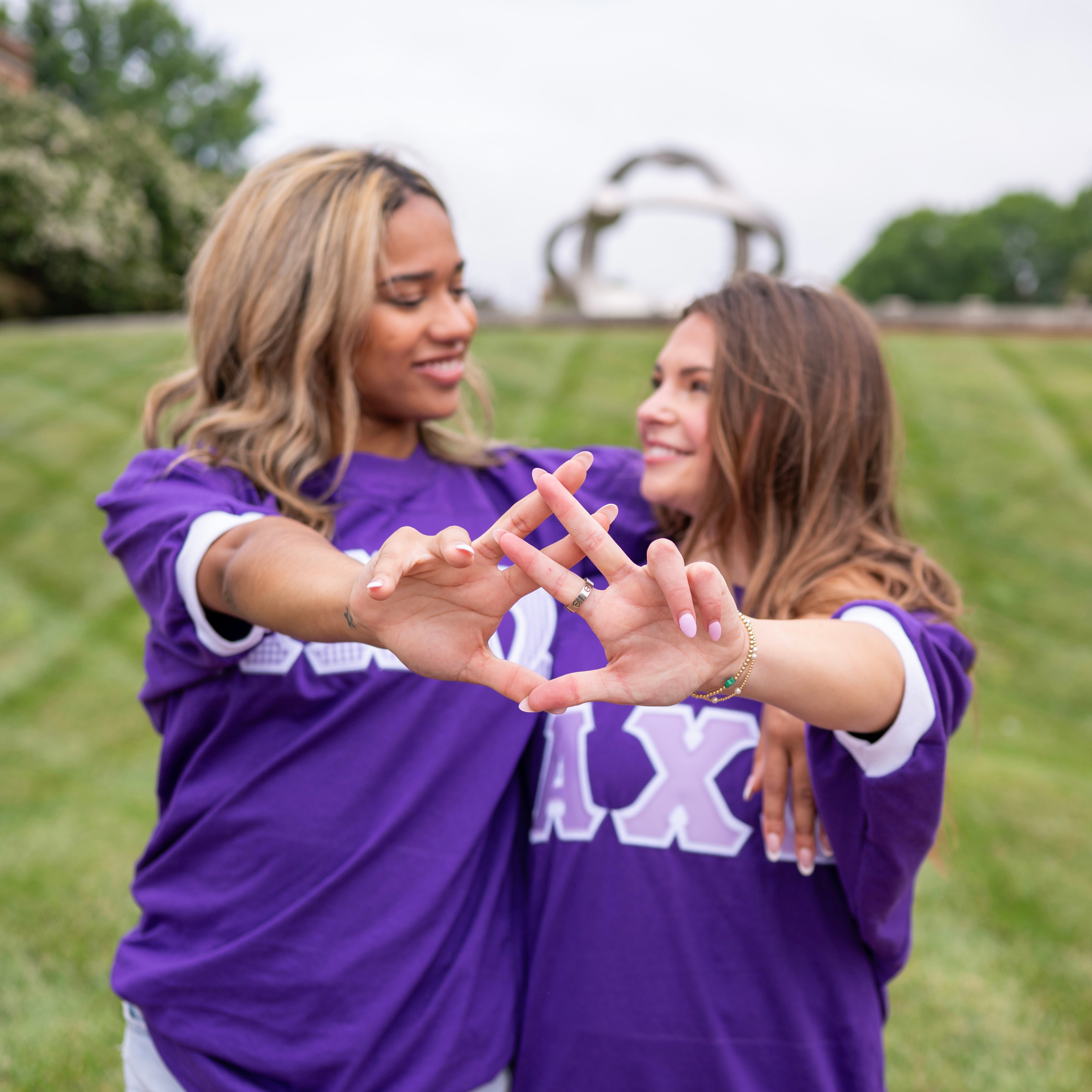 Light Purple Gingham Greek Letter Crew Neck Jersey