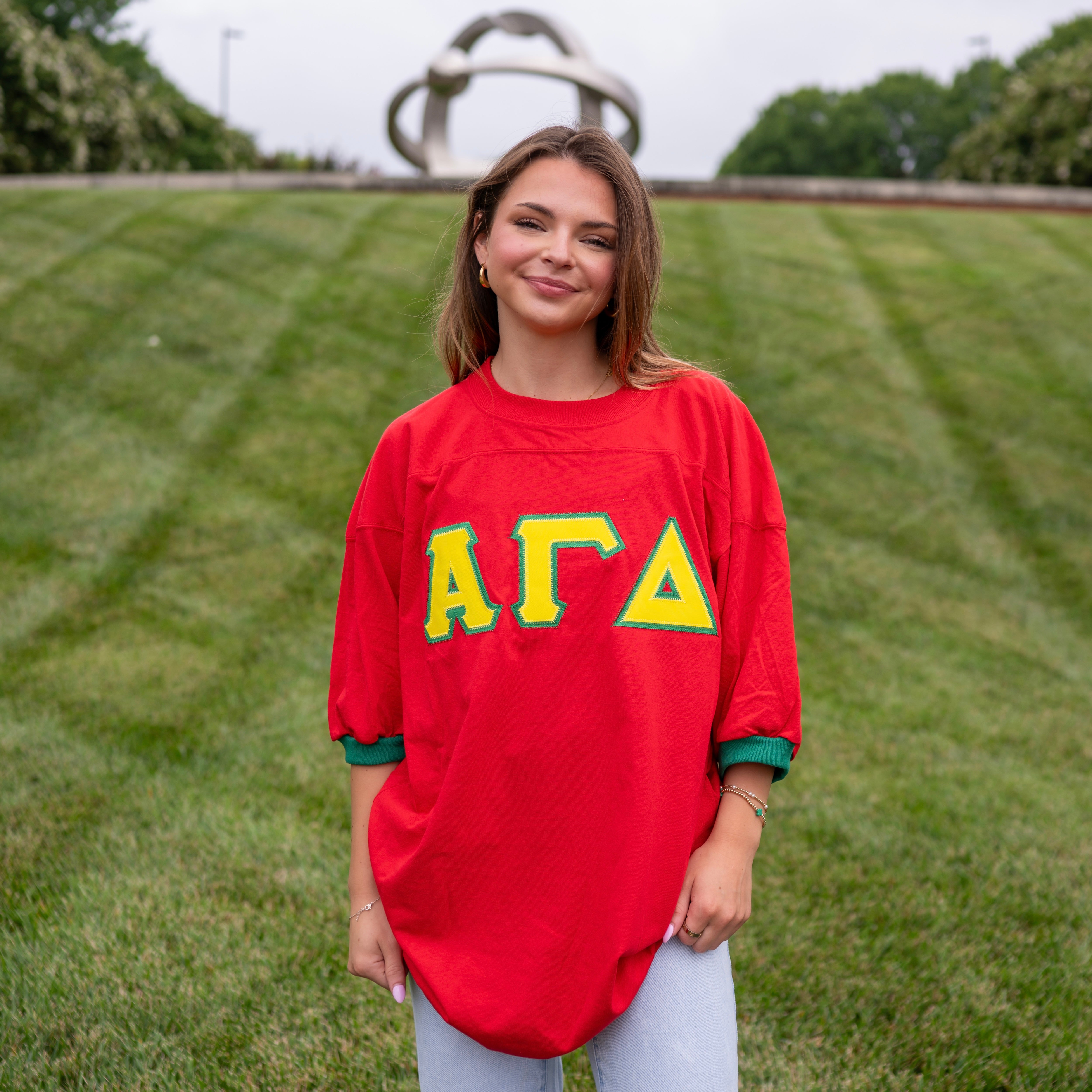 Basic Greek Letter Crew Neck Jersey - Alpha Gamma Delta