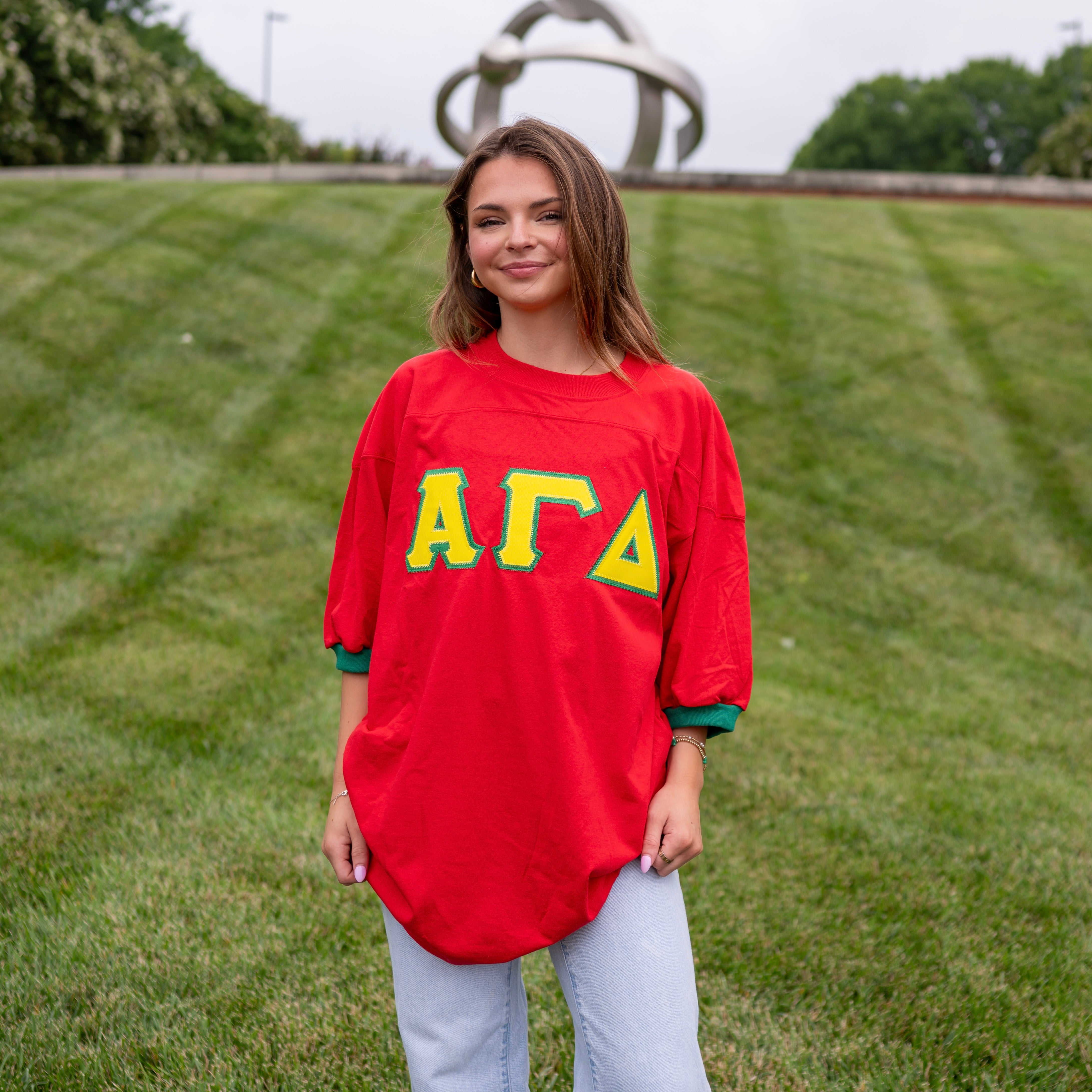 Basic Greek Letter Crew Neck Jersey - Alpha Gamma Delta
