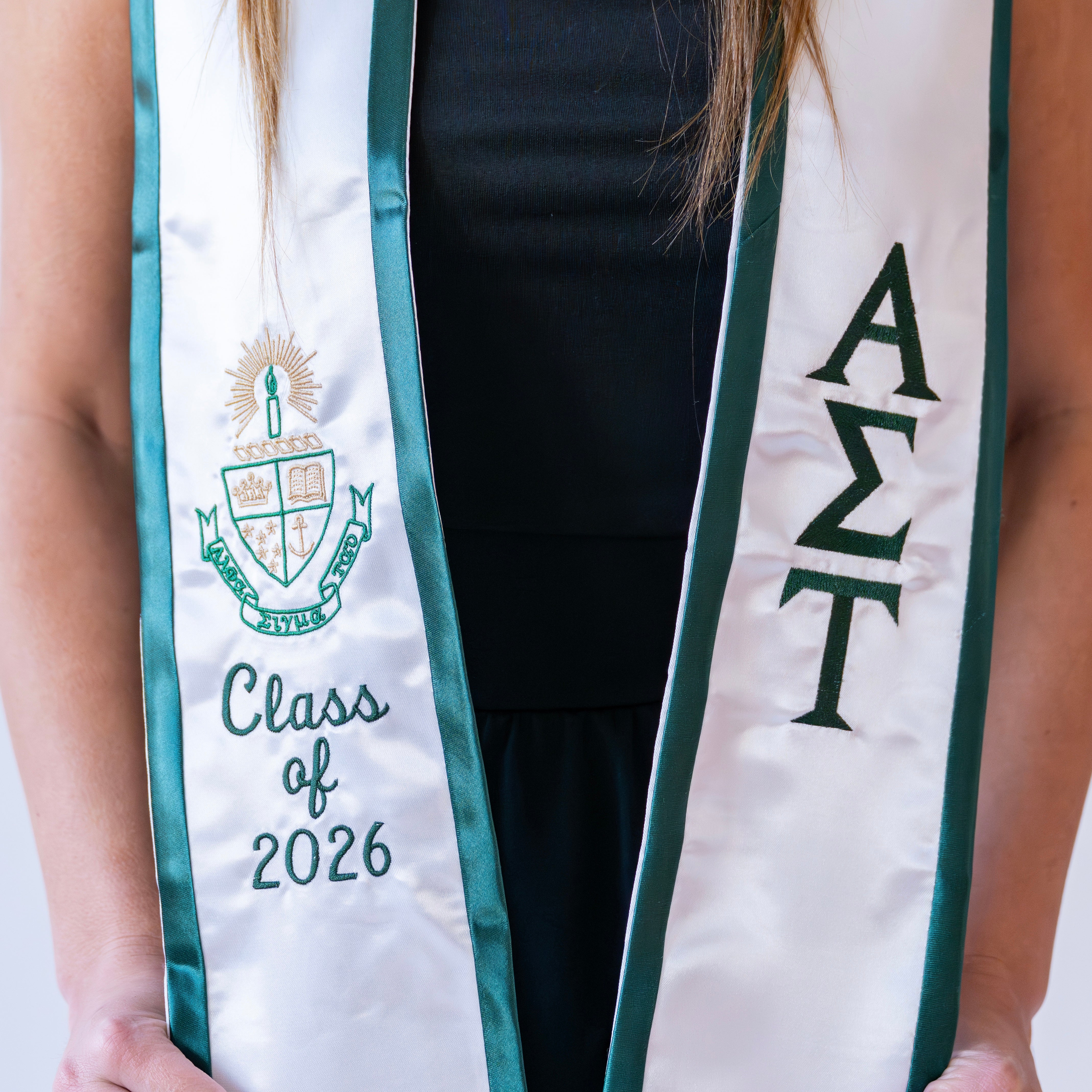 Alpha Sigma Tau Crest Angled Sorority Graduation Stole