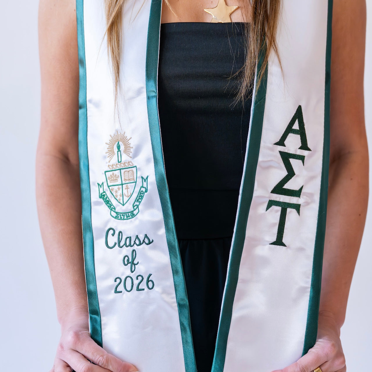 Alpha Sigma Tau Crest Angled Sorority Graduation Stole