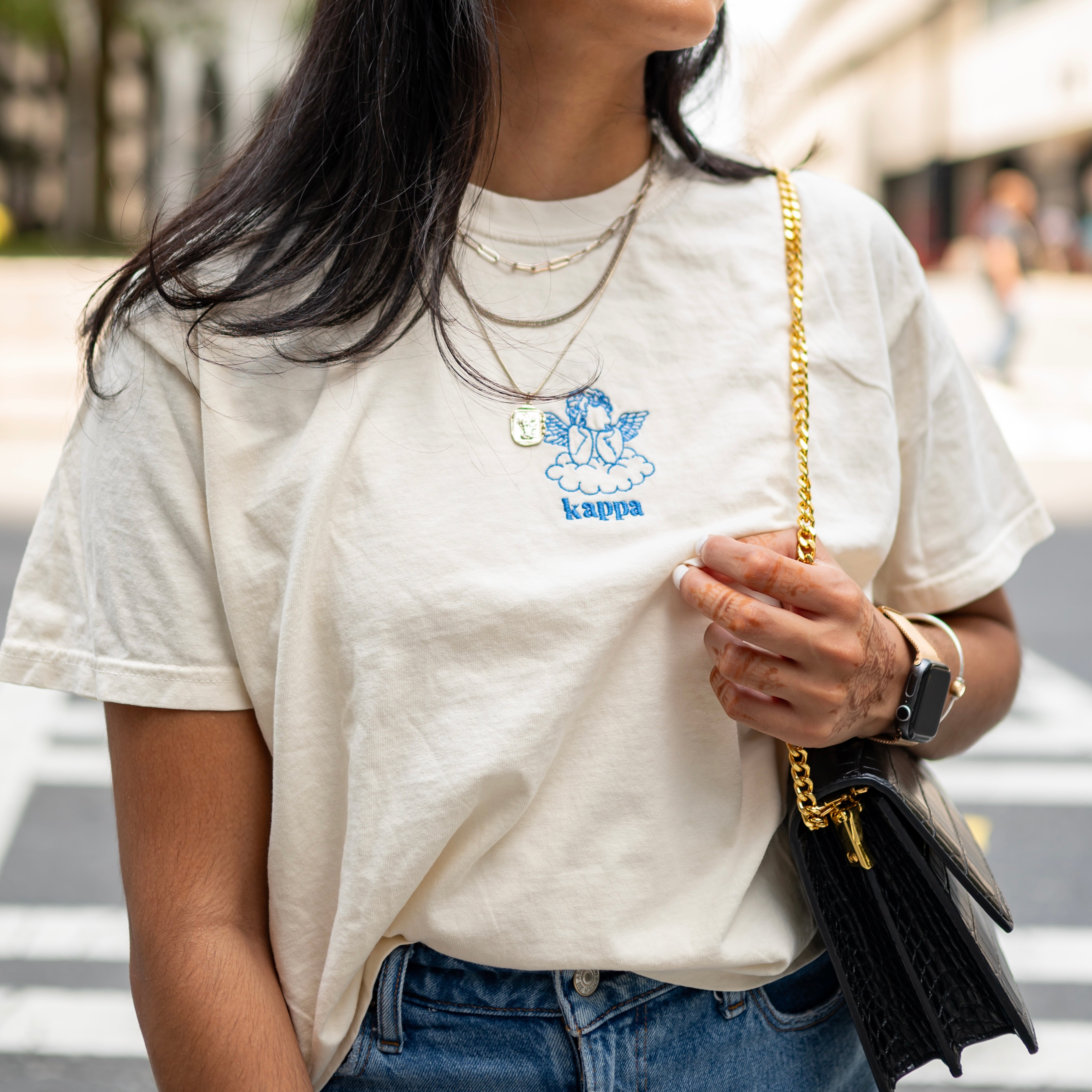 Angel Energy Embroidered Cropped Crew Neck T-Shirt