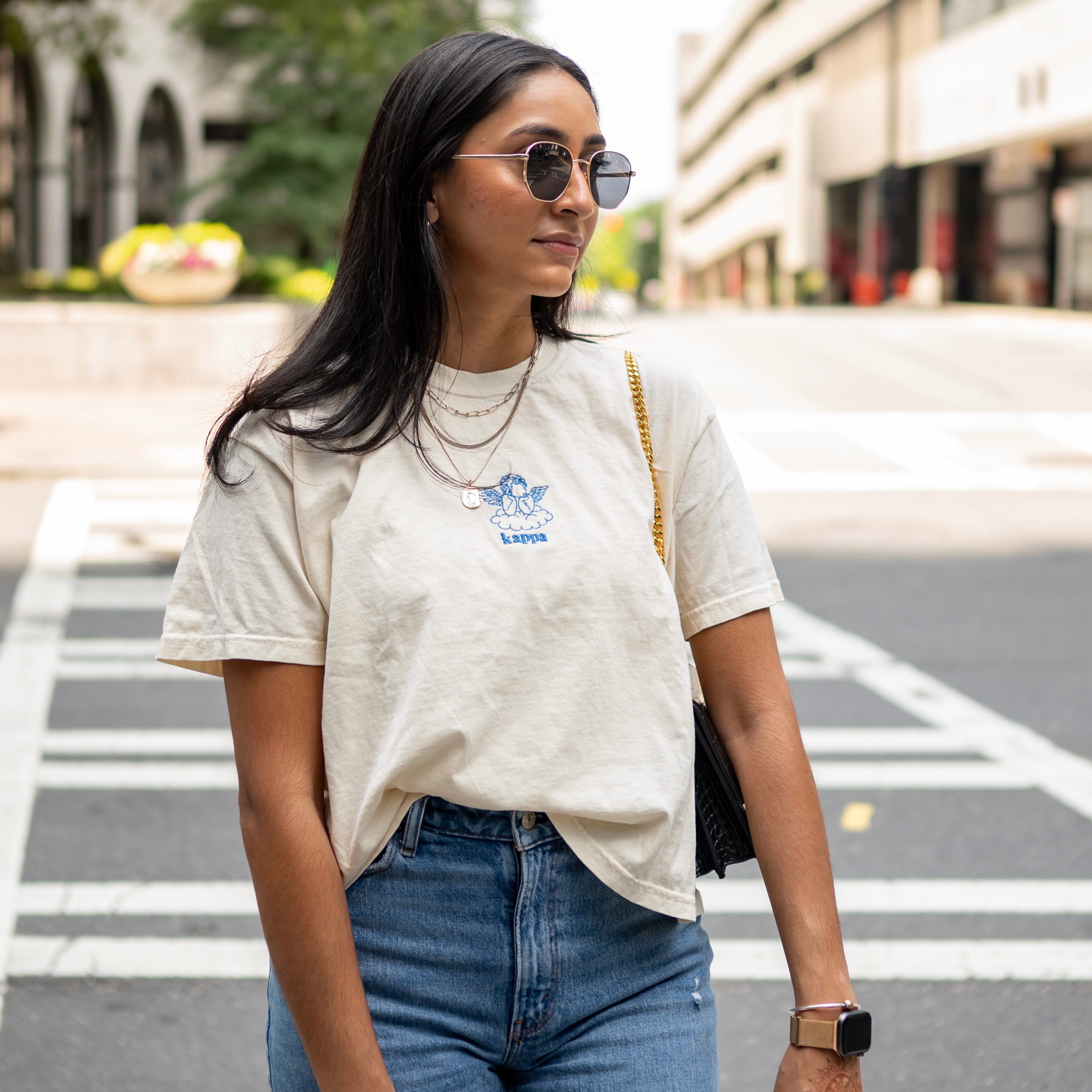 Angel Energy Embroidered Cropped Crew Neck T-Shirt