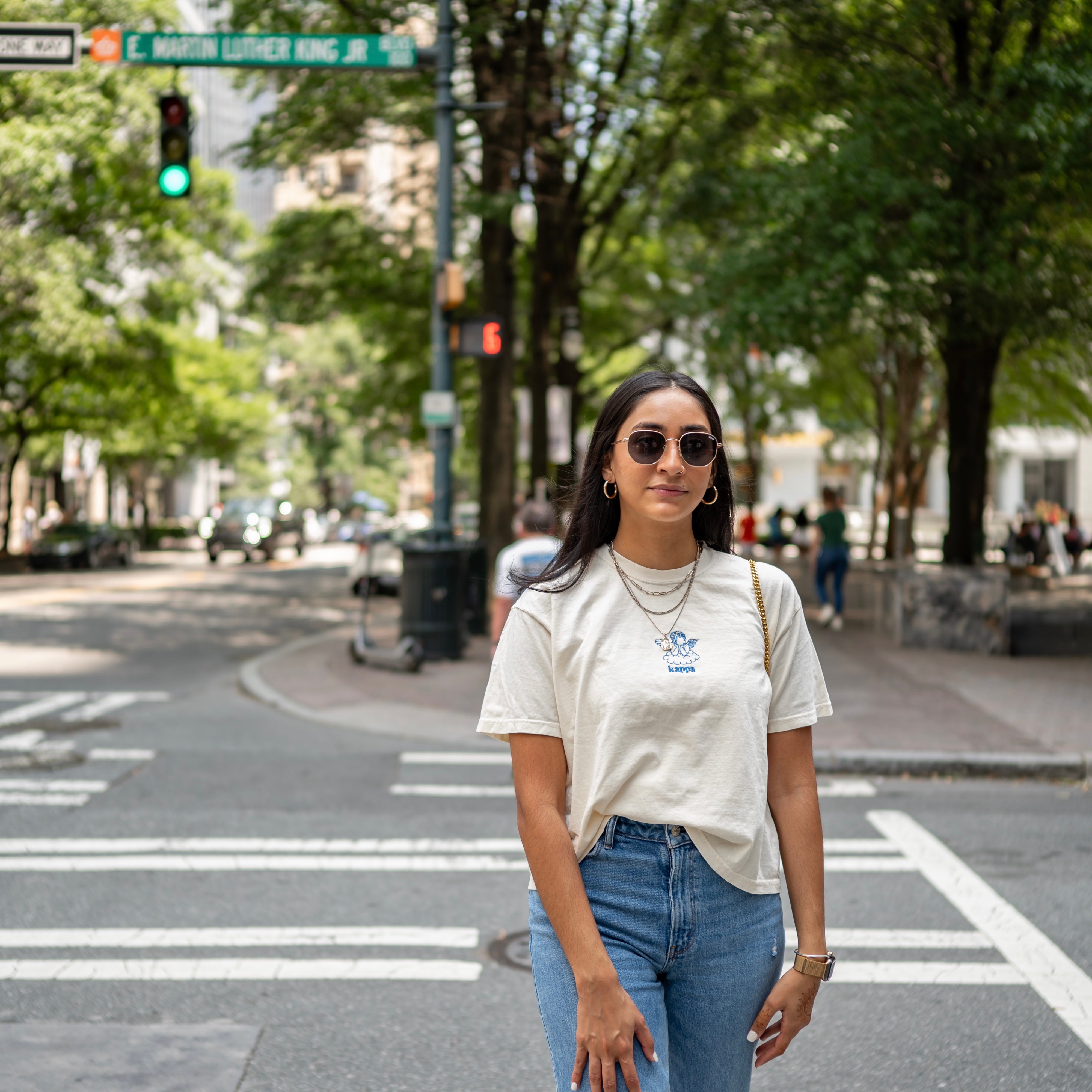 Angel Energy Embroidered Cropped Crew Neck T-Shirt