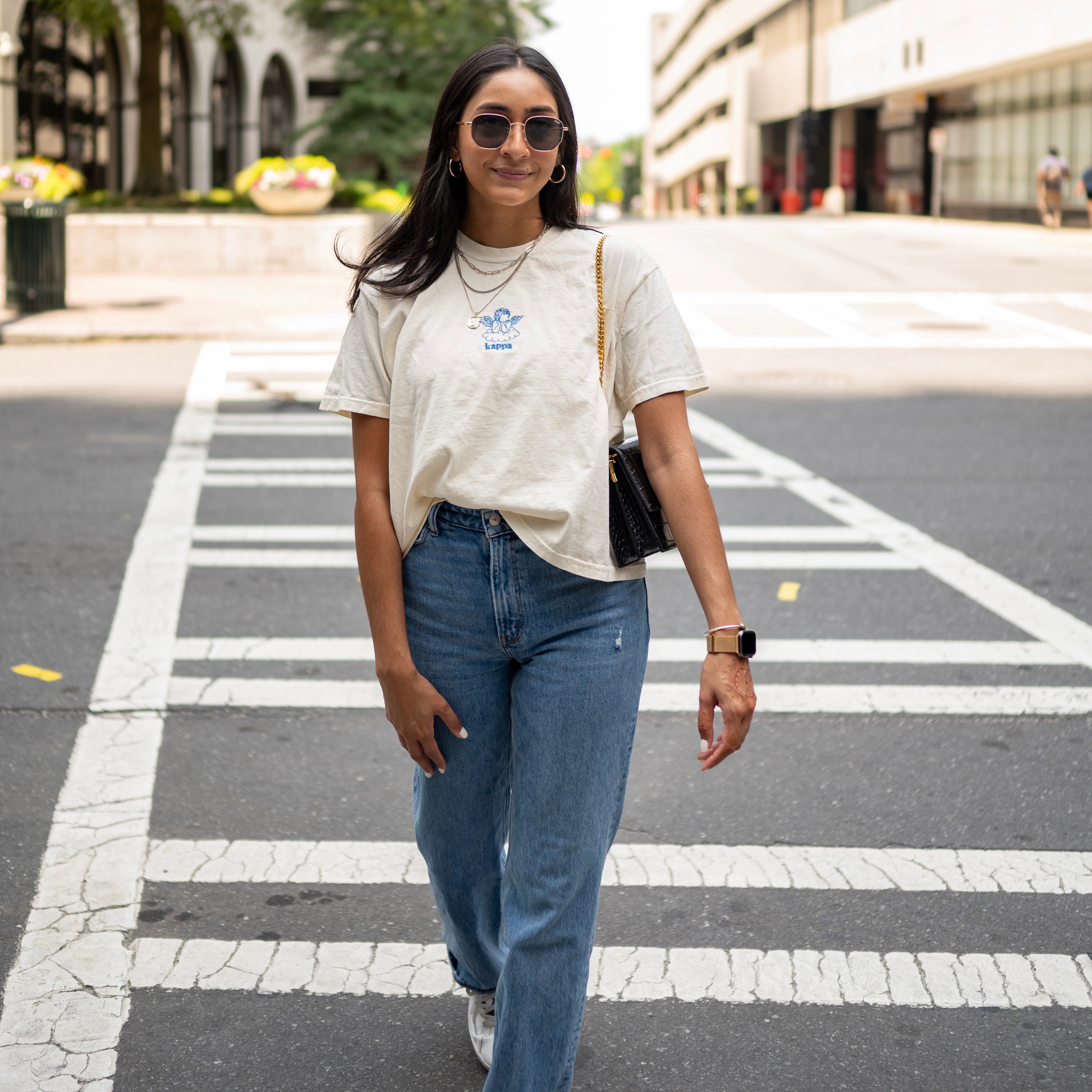 Angel Energy Embroidered Cropped Crew Neck T-Shirt