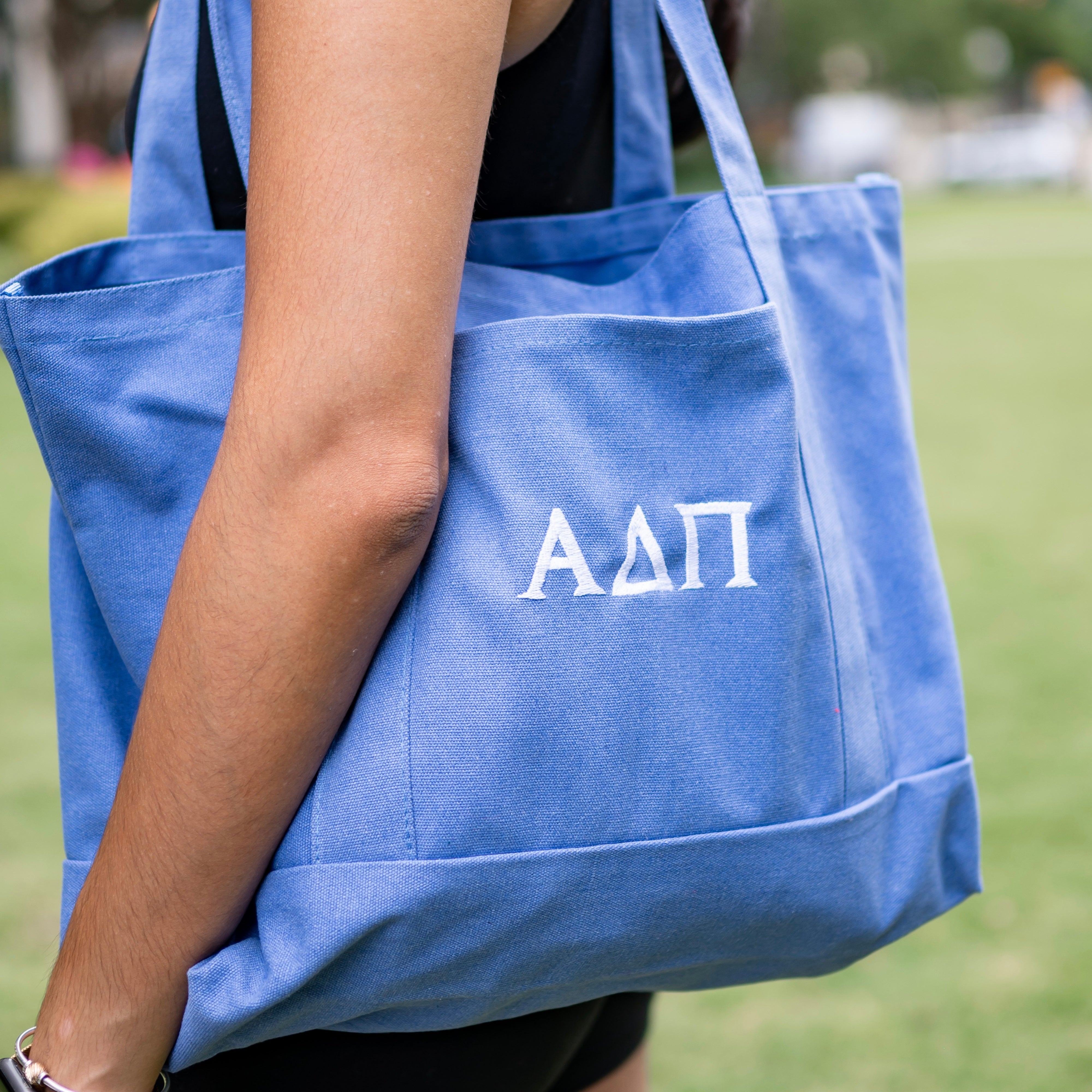 Basic Greek Letter Embroidered Pigment Dyed Tote Bag