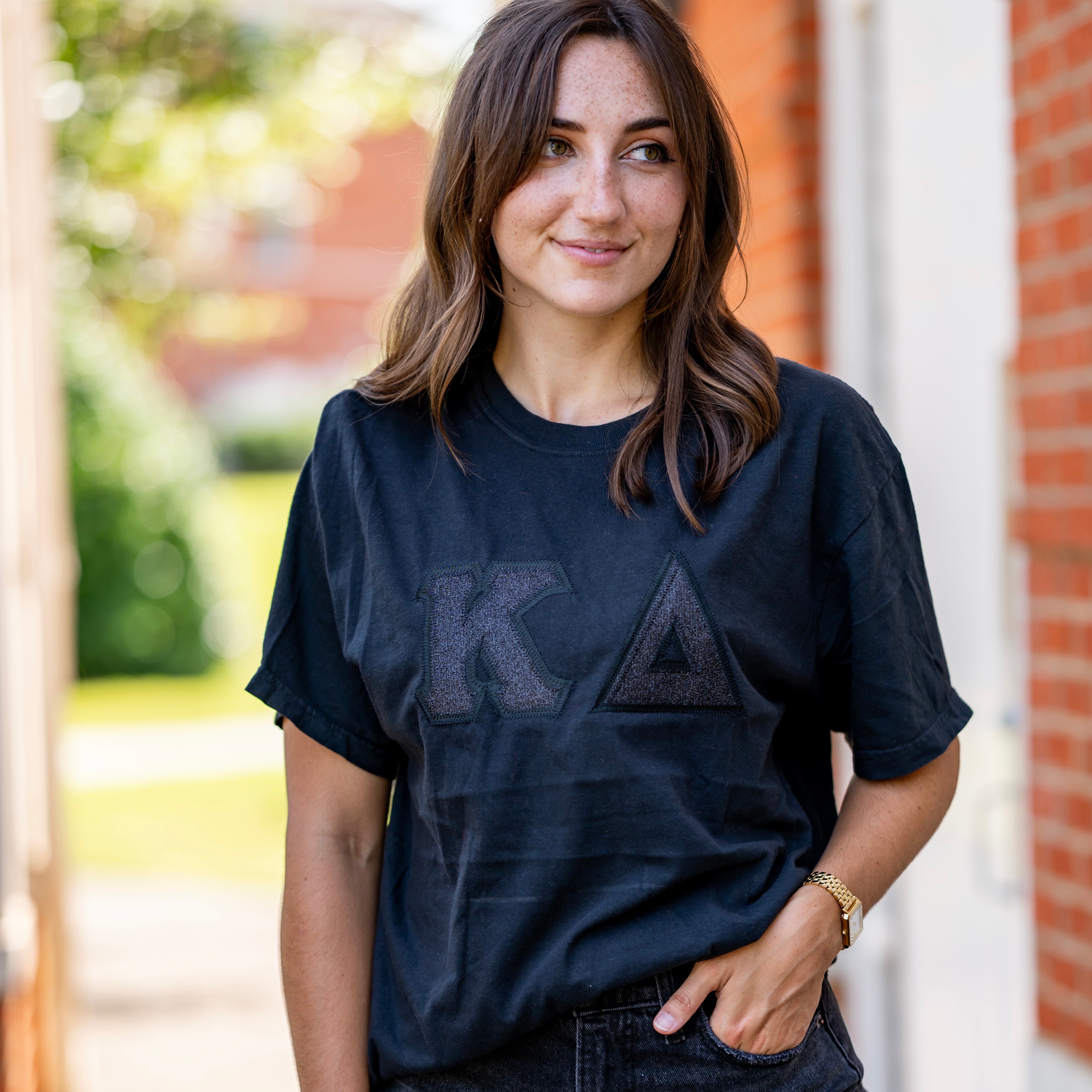Black Glitter Greek Letter Shirt - Kappa Delta