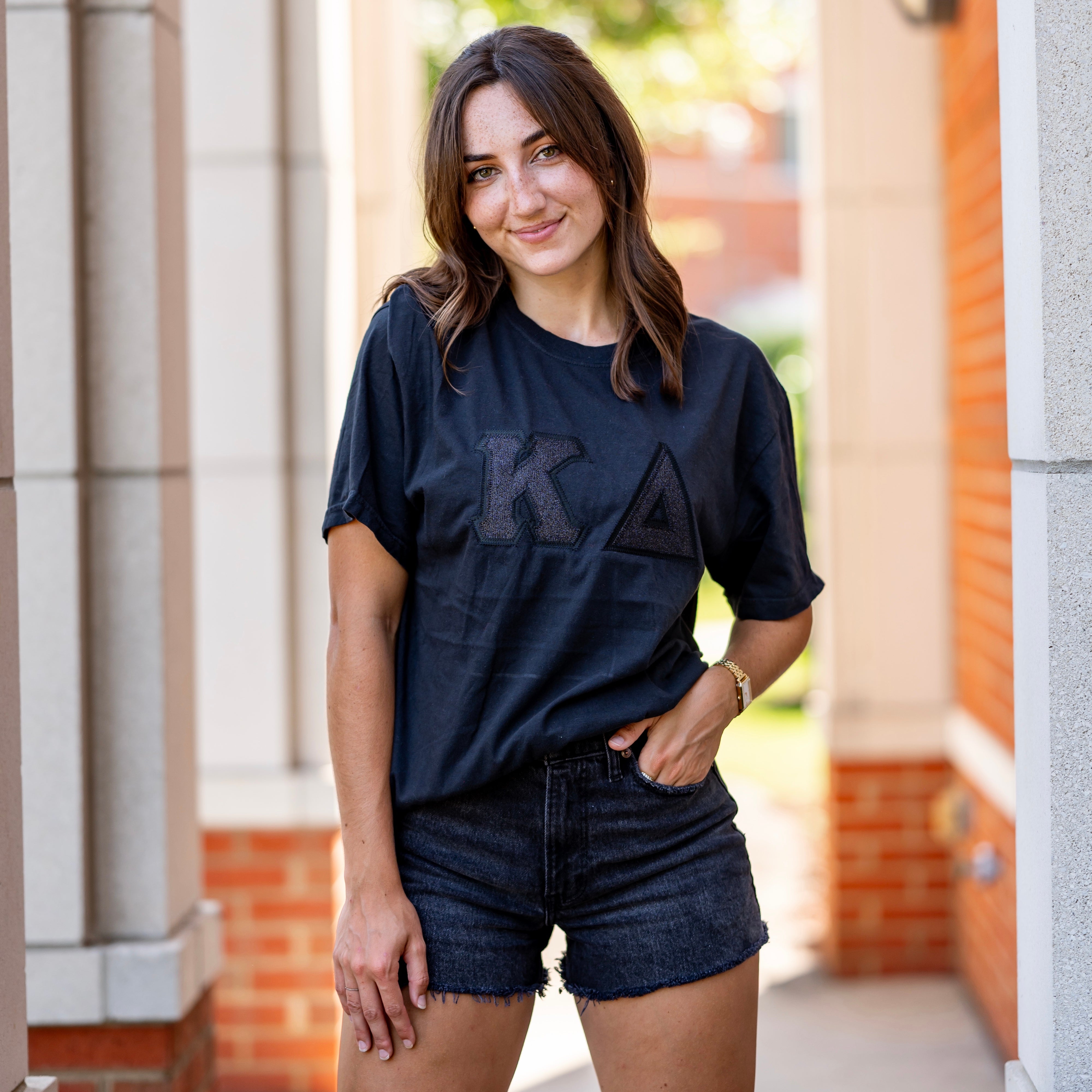Black Glitter Greek Letter Shirt - Kappa Delta