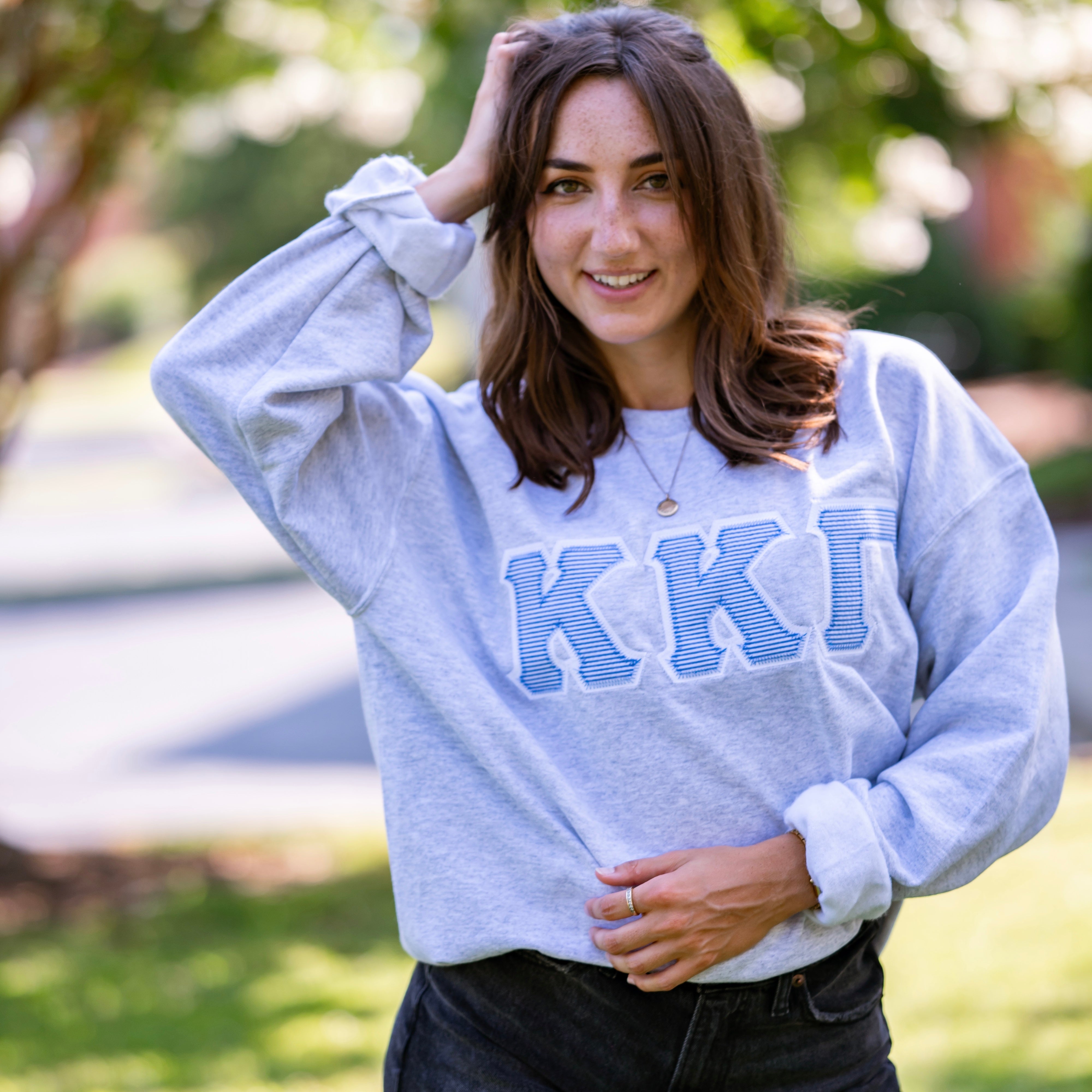 Blue Seersucker Greek Letter Crewneck Sweatshirt