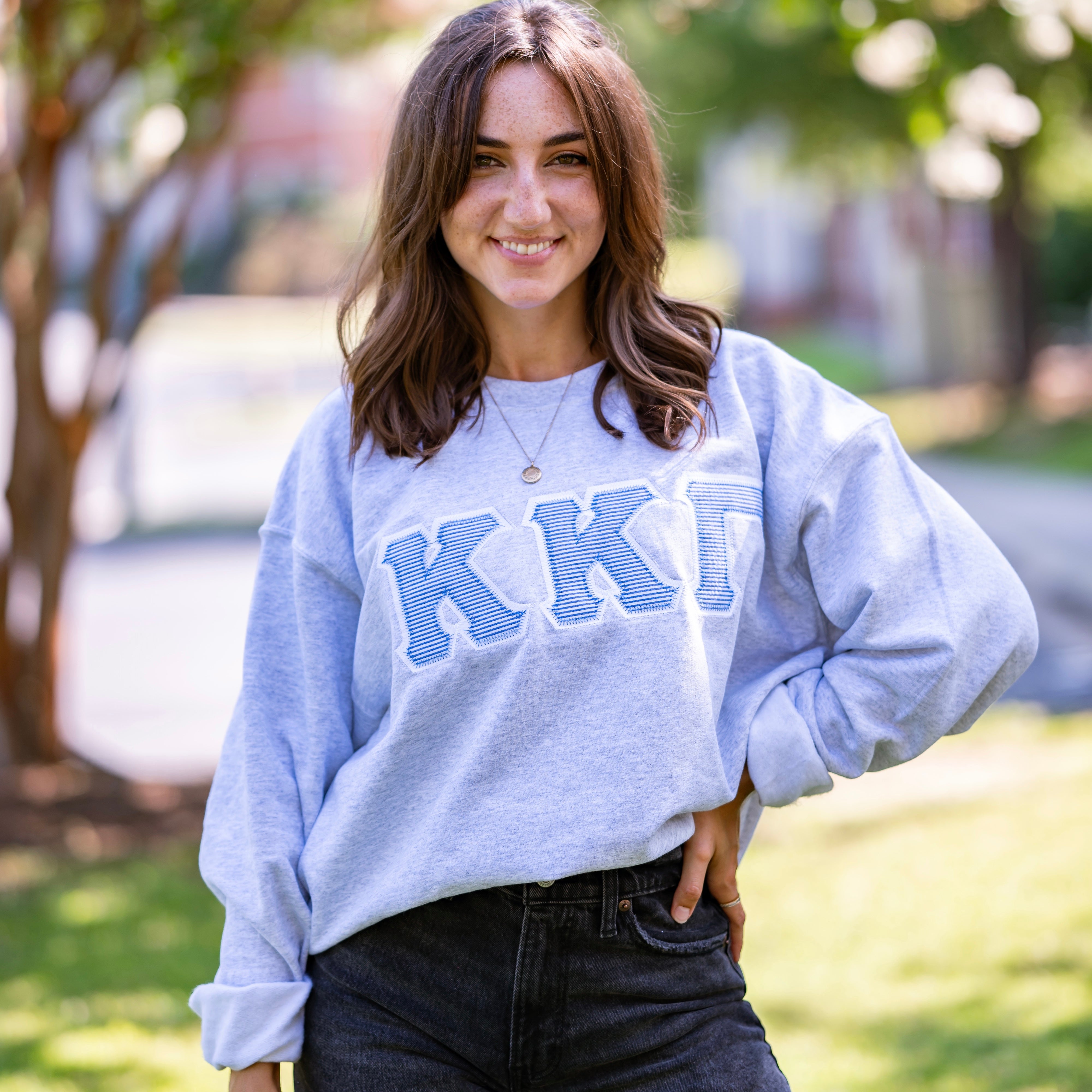 Blue Seersucker Greek Letter Crewneck Sweatshirt