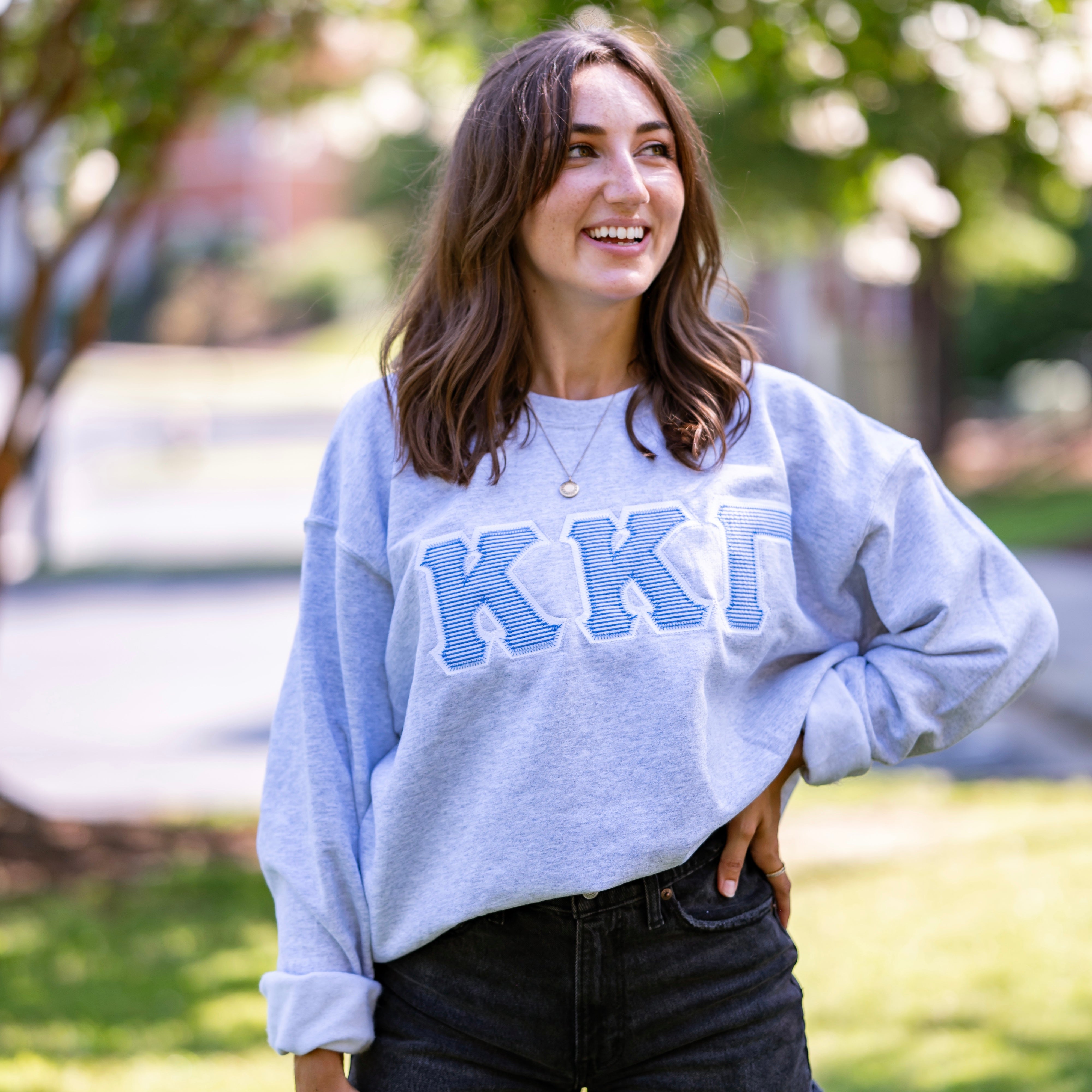 Blue Seersucker Greek Letter Crewneck Sweatshirt