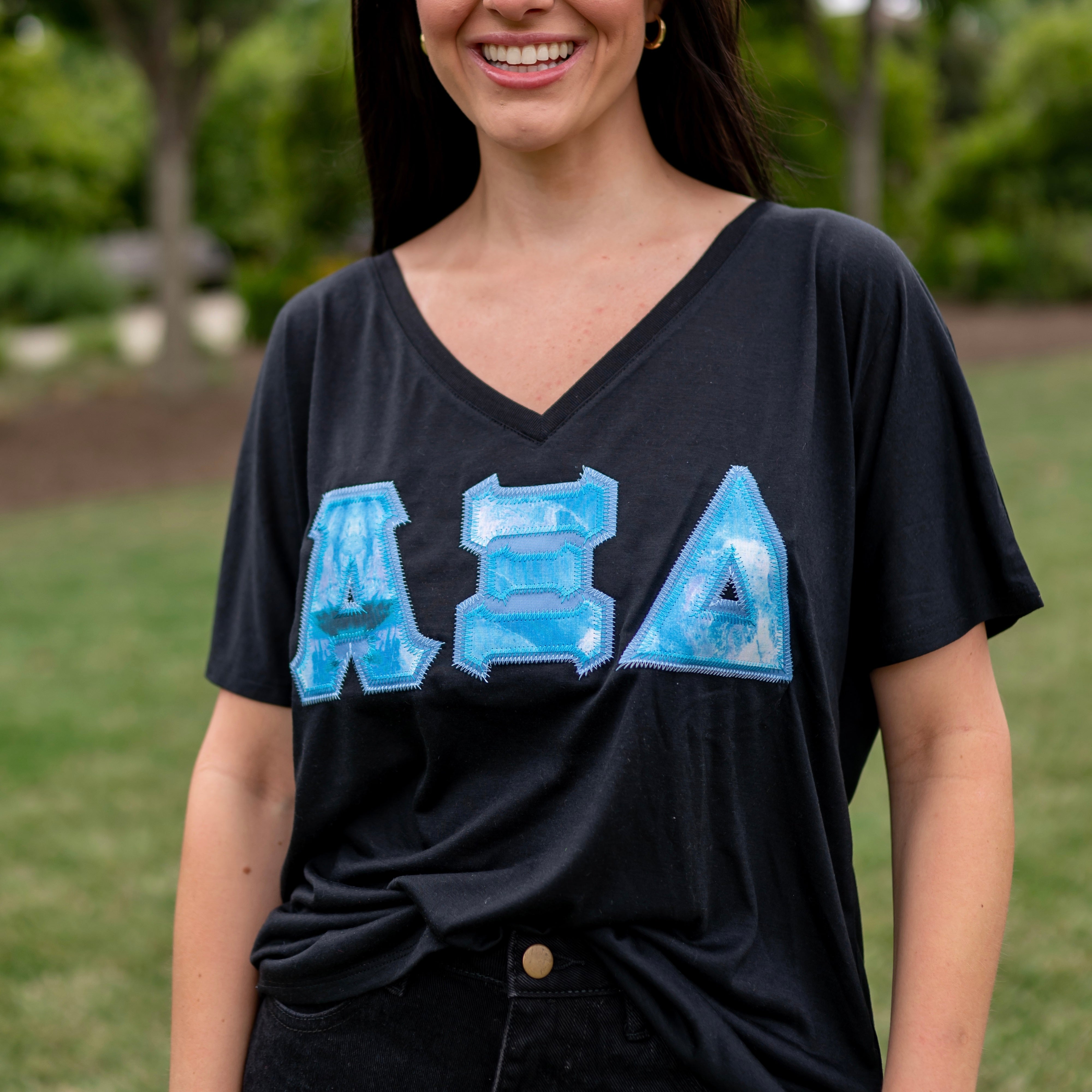 Blue Watercolor Marble Greek Letter Shirt