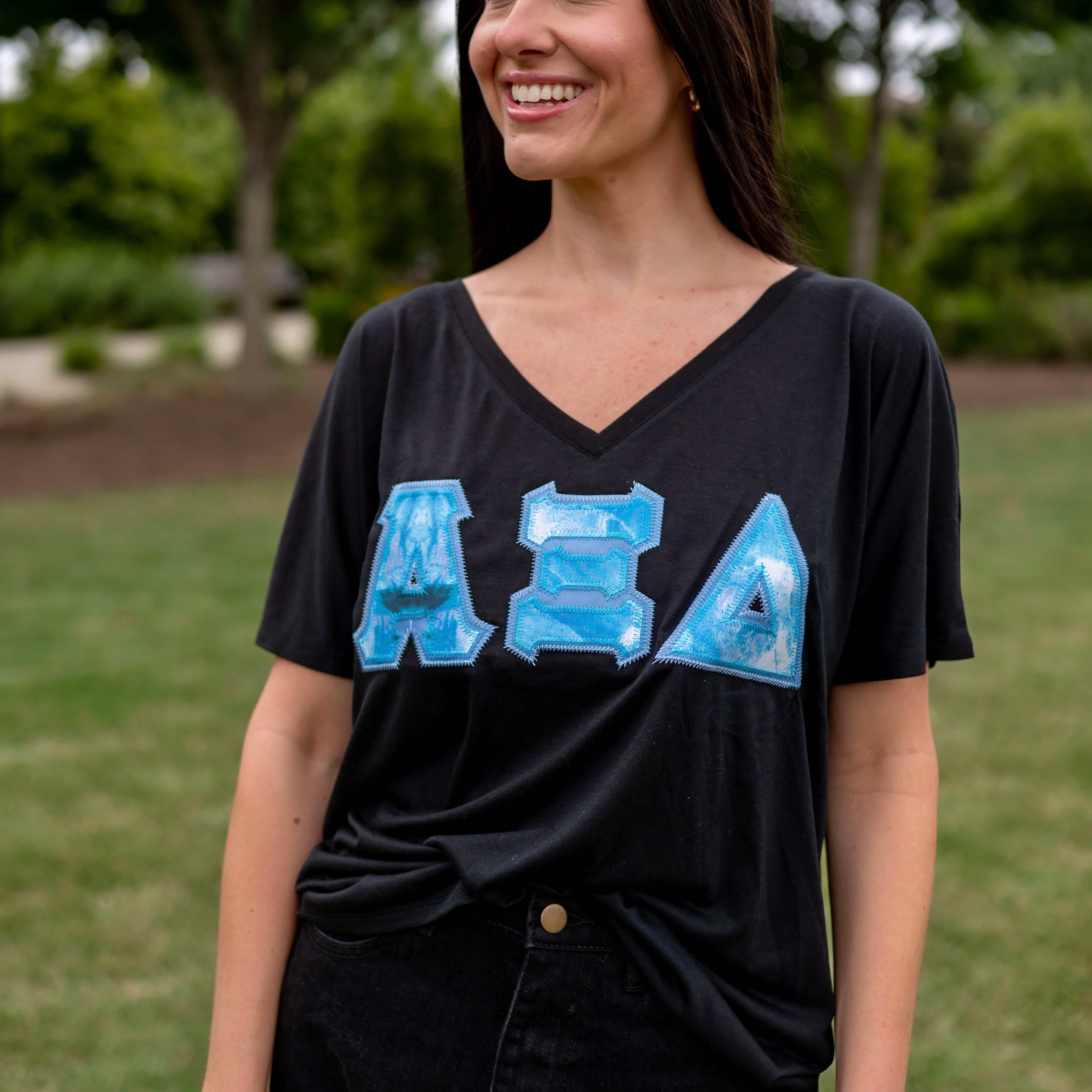 Blue Watercolor Marble Greek Letter Shirt