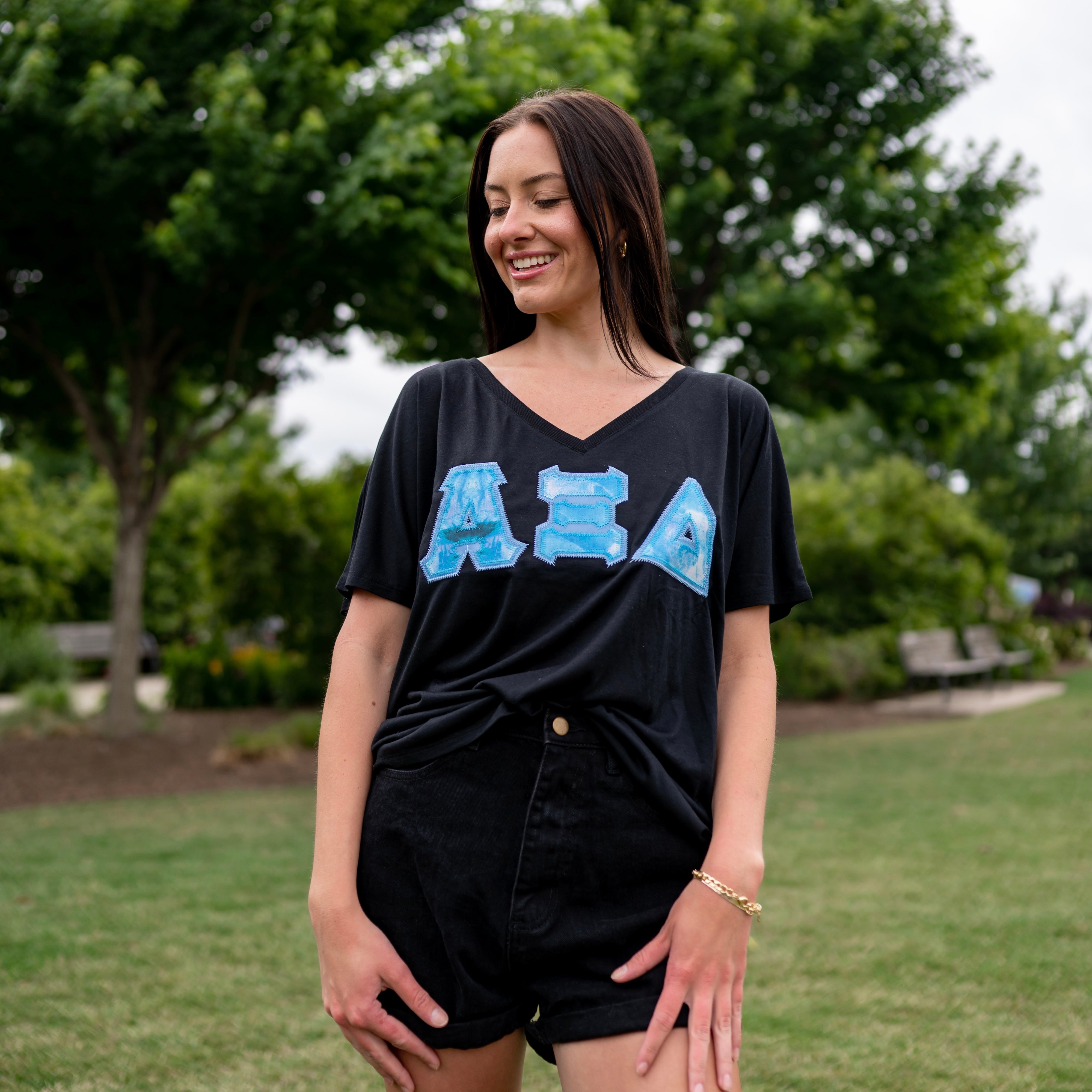Blue Watercolor Marble Greek Letter Shirt