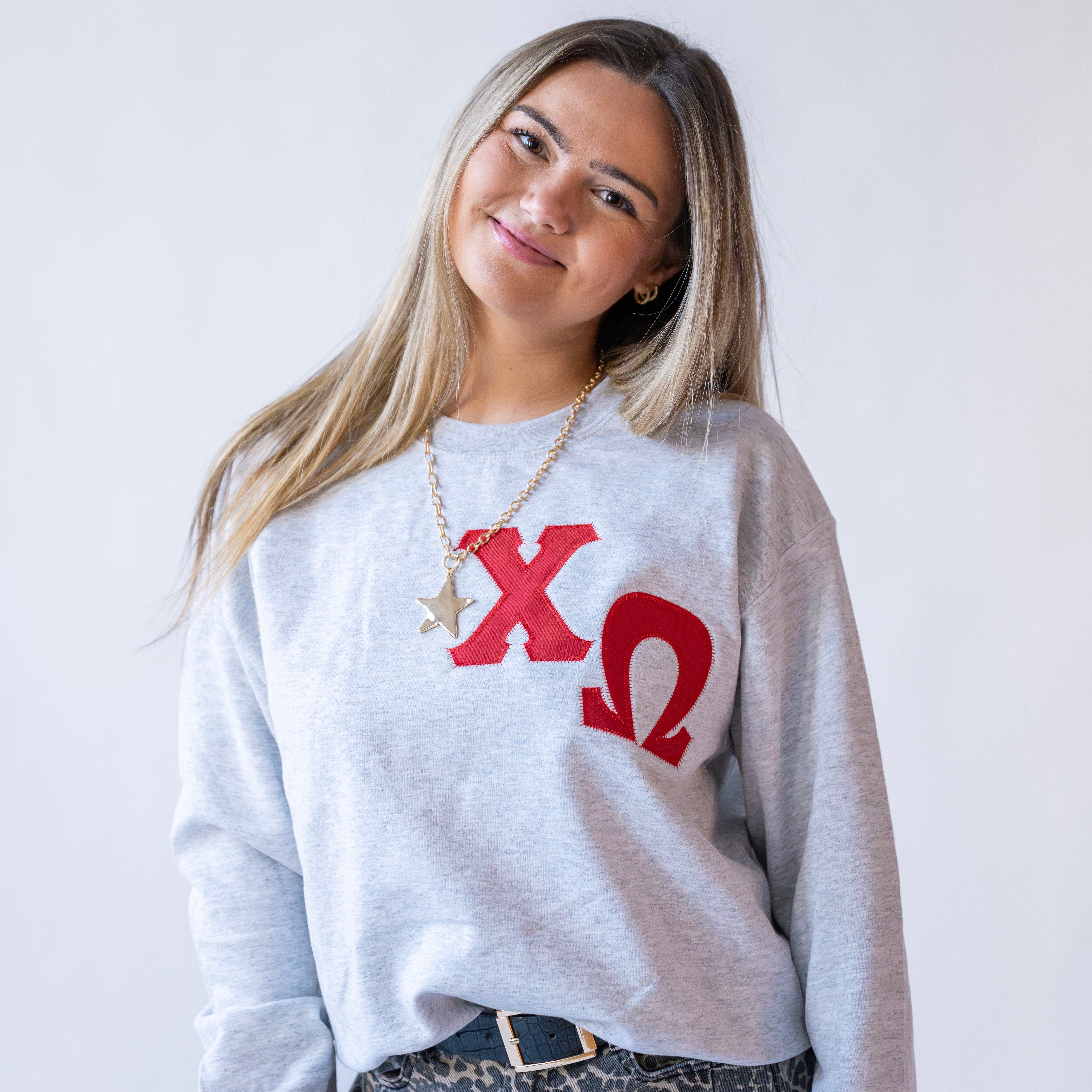 Asymmetrical Greek Letter Crewneck Sweatshirt - Chi Omega