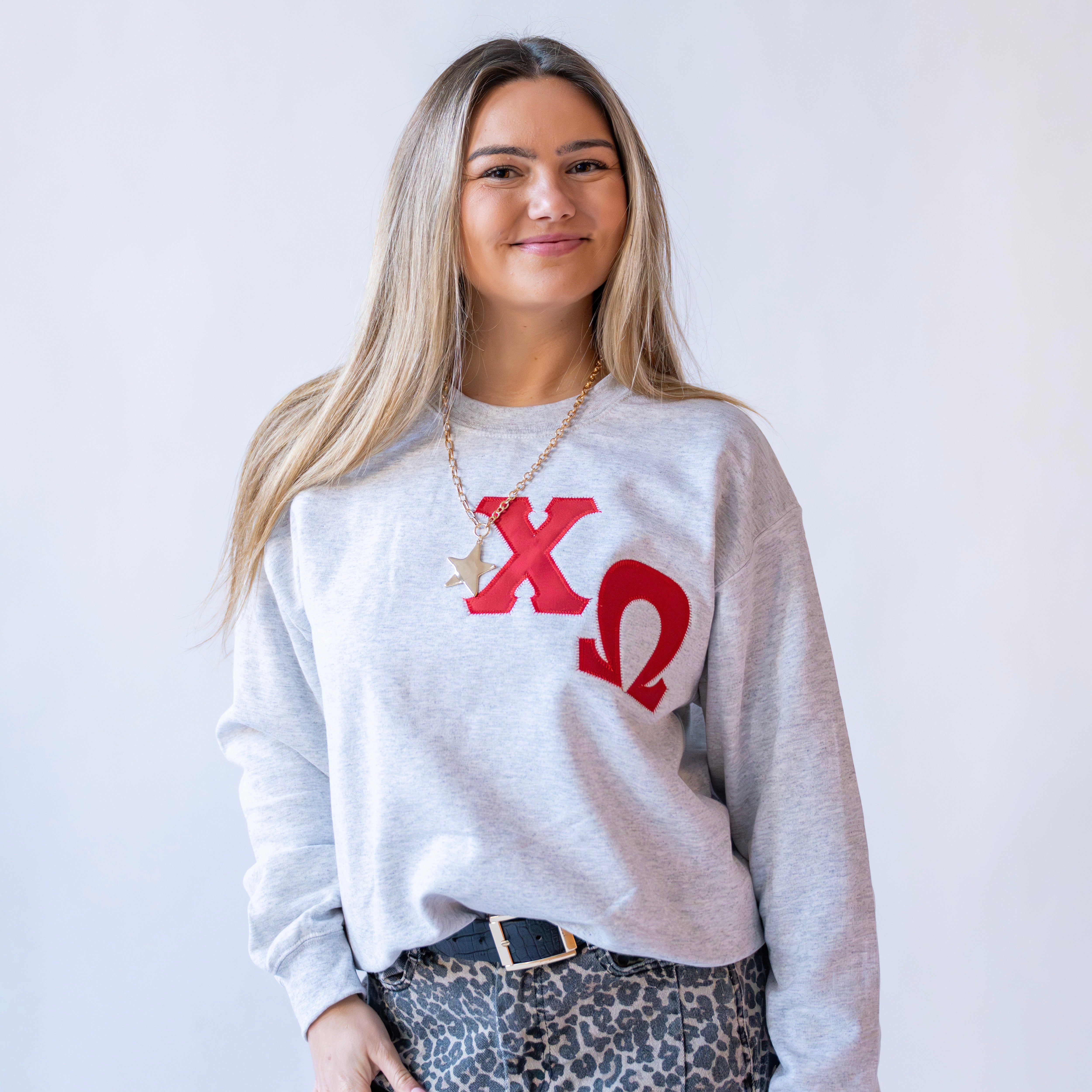 Asymmetrical Greek Letter Crewneck Sweatshirt - Chi Omega