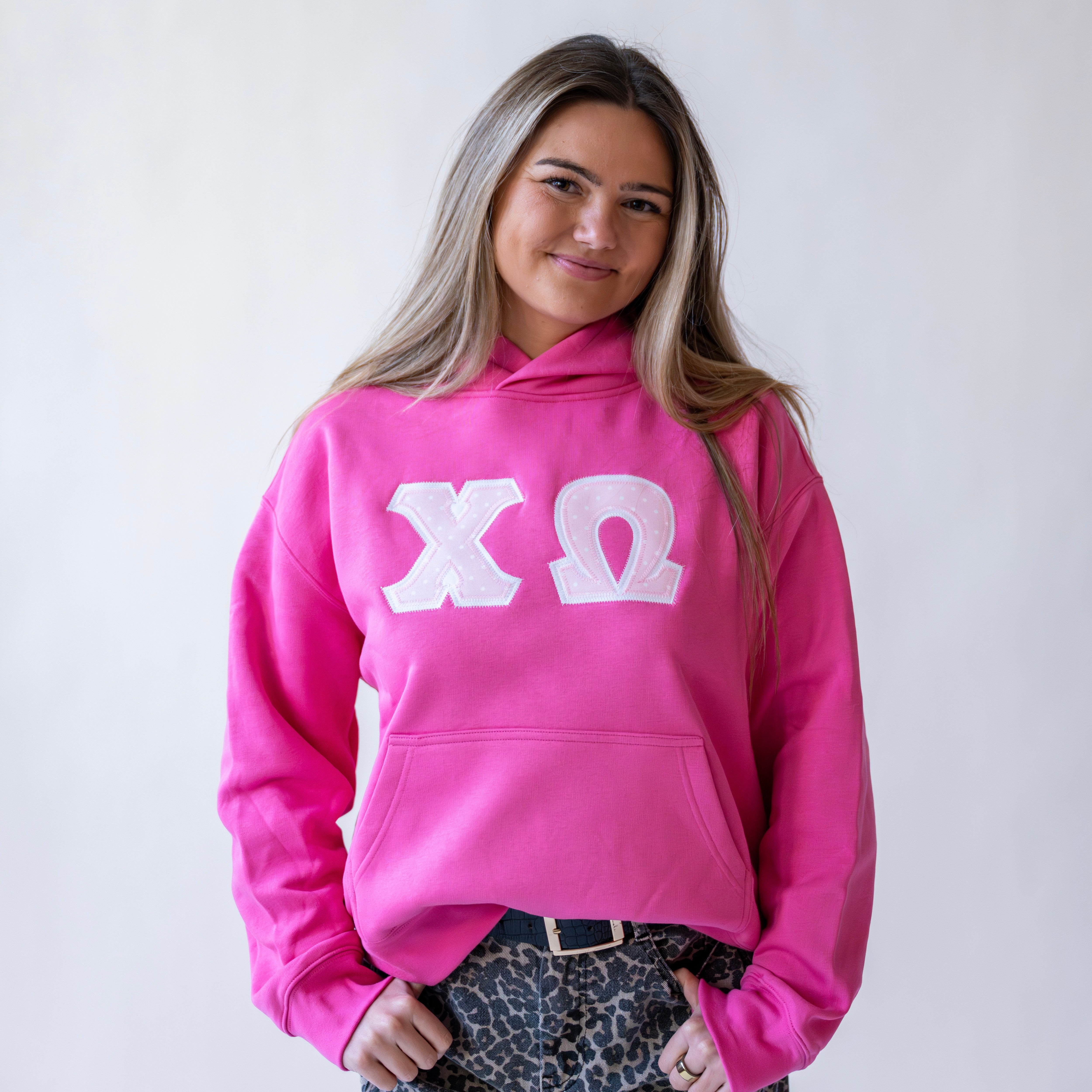 Pink Polka Dot Hoodie Sweatshirt - Chi Omega