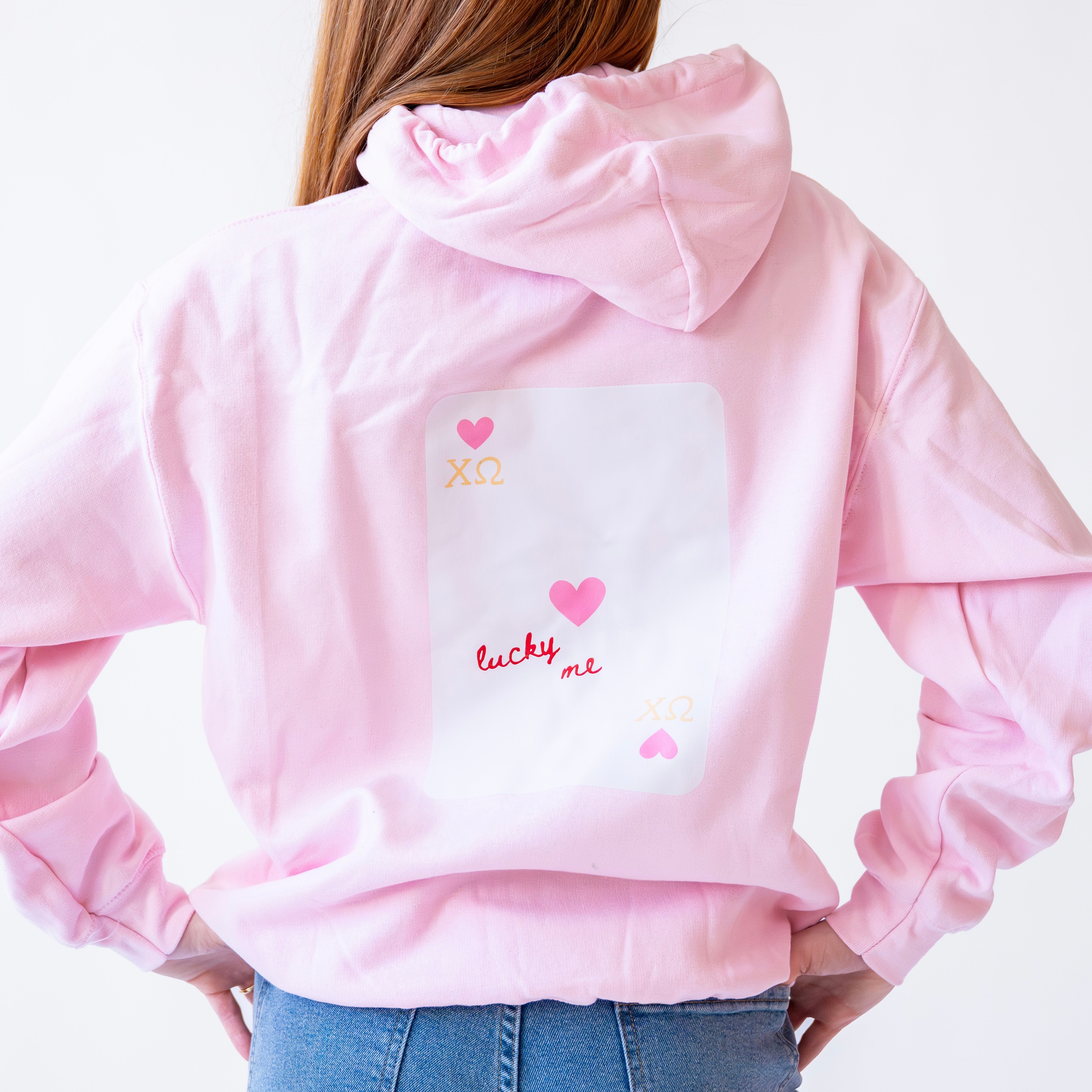 Lucky Me Queen of Hearts Hoodie Sweatshirt - Chi Omega