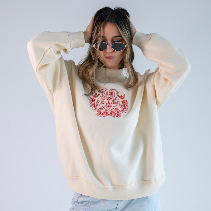 Embroidered Sorority Crest Mockneck Sweatshirt - Chi Omega