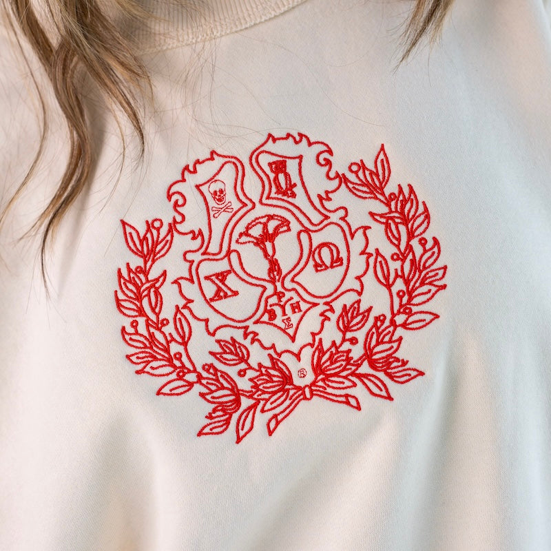 Embroidered Sorority Crest Mockneck Sweatshirt - Chi Omega